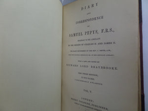 THE DIARY OF SAMUEL PEPYS 1848-49 LEATHER BOUND IN FIVE VOLUMES