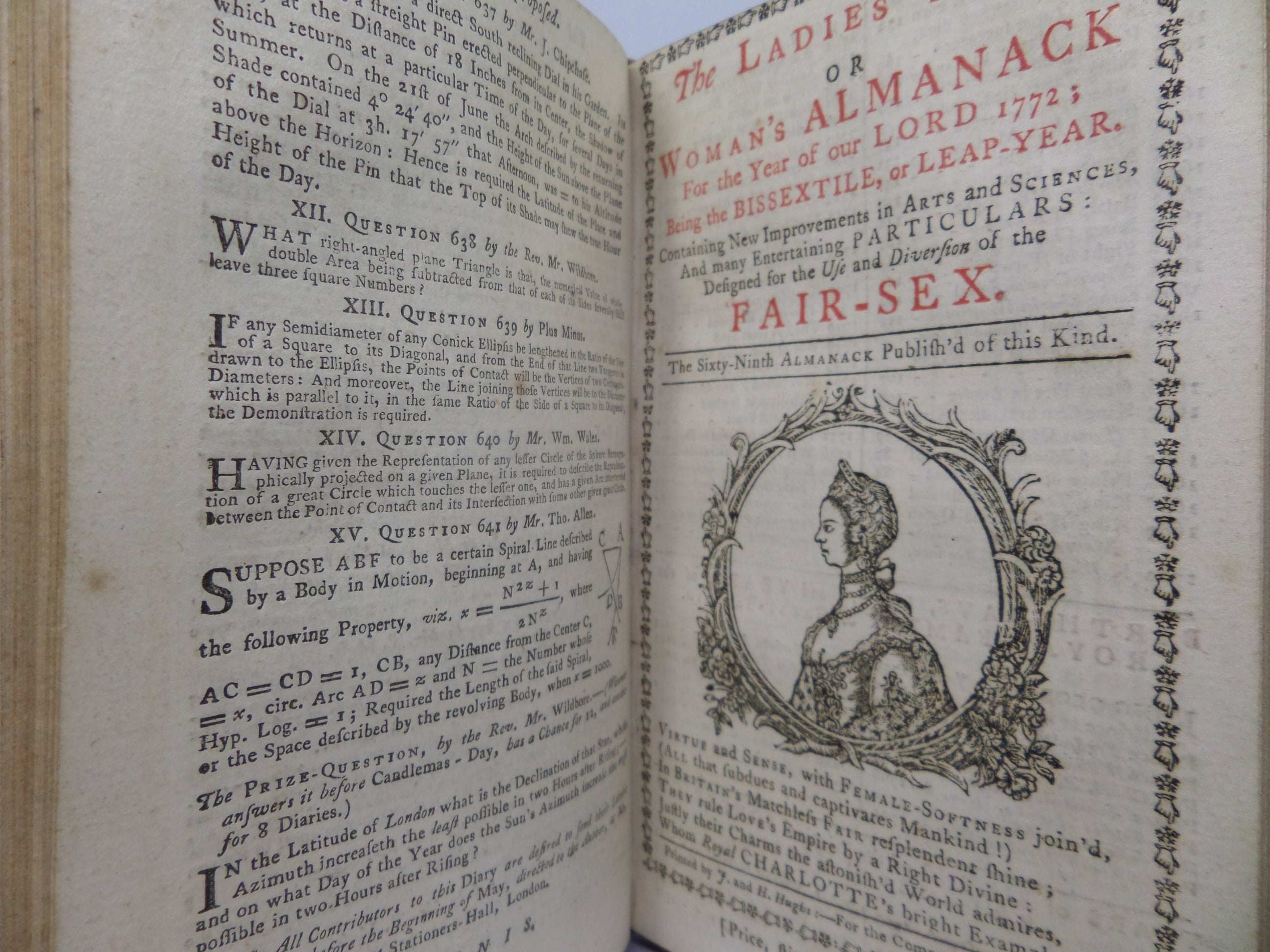 [ALMANACS] THE LADIES DIARY OR WOMAN'S ALMANACK 1770-1779 TEN PARTS IN ONE