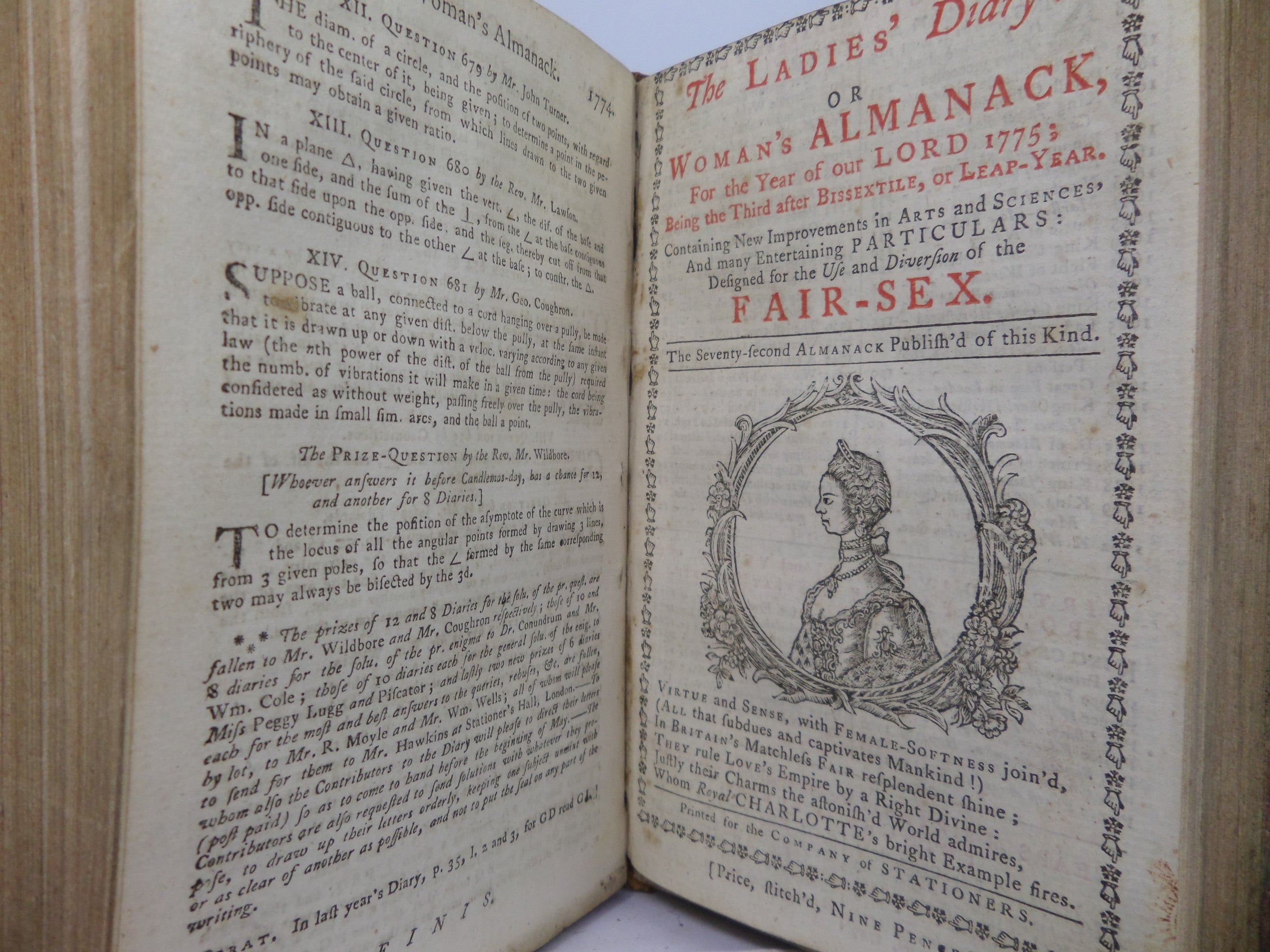 [ALMANACS] THE LADIES DIARY OR WOMAN'S ALMANACK 1770-1779 TEN PARTS IN ONE