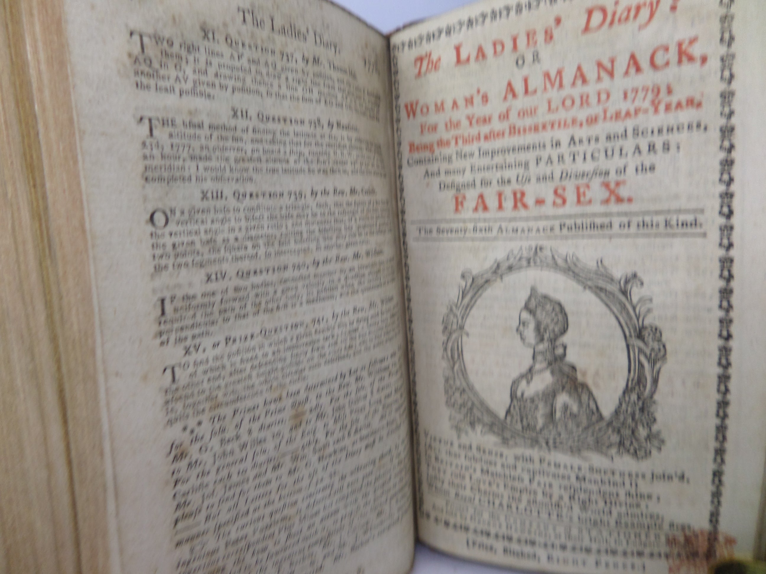 [ALMANACS] THE LADIES DIARY OR WOMAN'S ALMANACK 1770-1779 TEN PARTS IN ONE