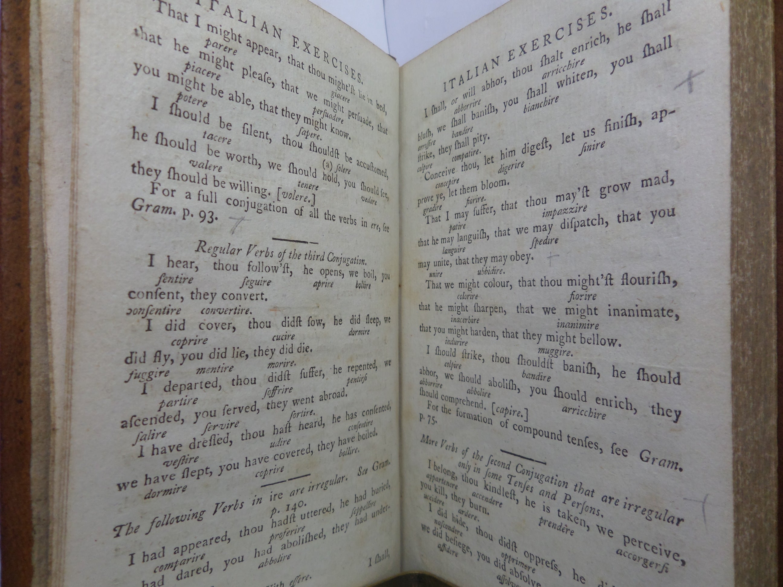 EXERCISES UPON PARTS OF ITALIAN SPEECH BY F. BOTTARELLI 1802 LEATHER-BOUND