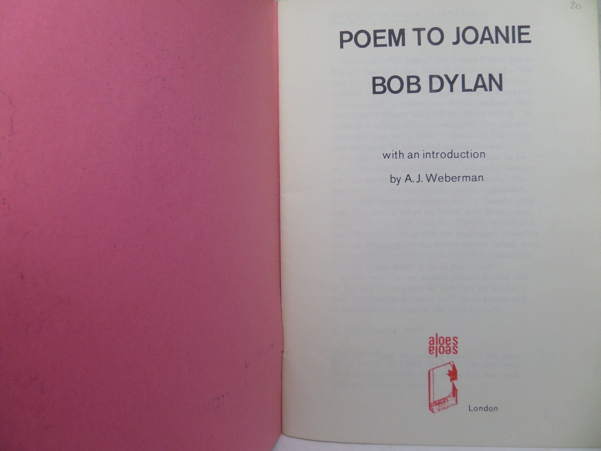POEM TO JOANIE BY BOB DYLAN 1971