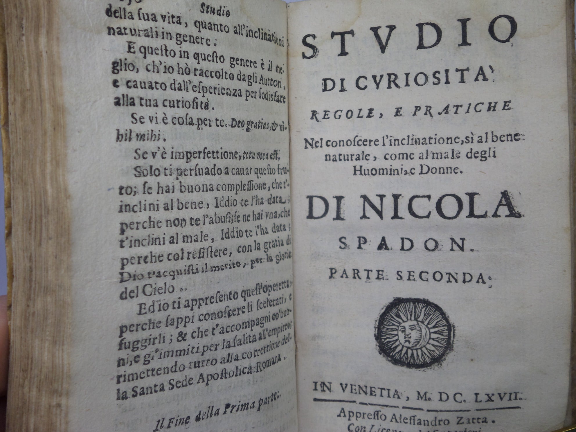 STUDIO DI CURIOSITA NEL QUALE SI TRATTA DI FISONOMIA, CHIROMANTIA, METOPOSCOPIA BY NICOLA SPADON 1667