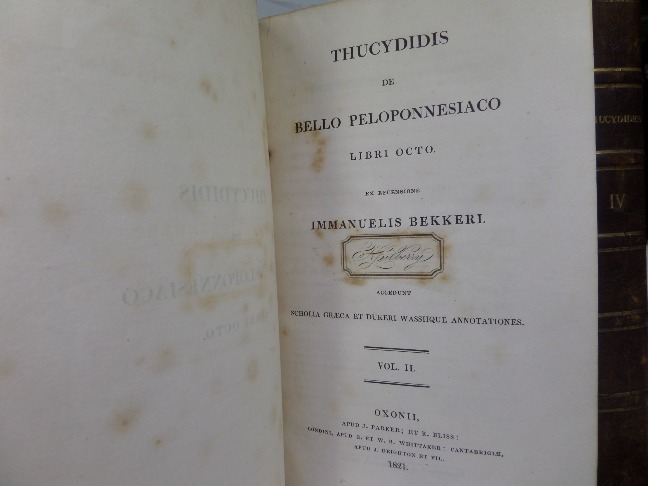 DE BELLO PELOPONNESIACO BY THUCYDIDES 1821 LEATHER BOUND IN FOUR VOLUMES
