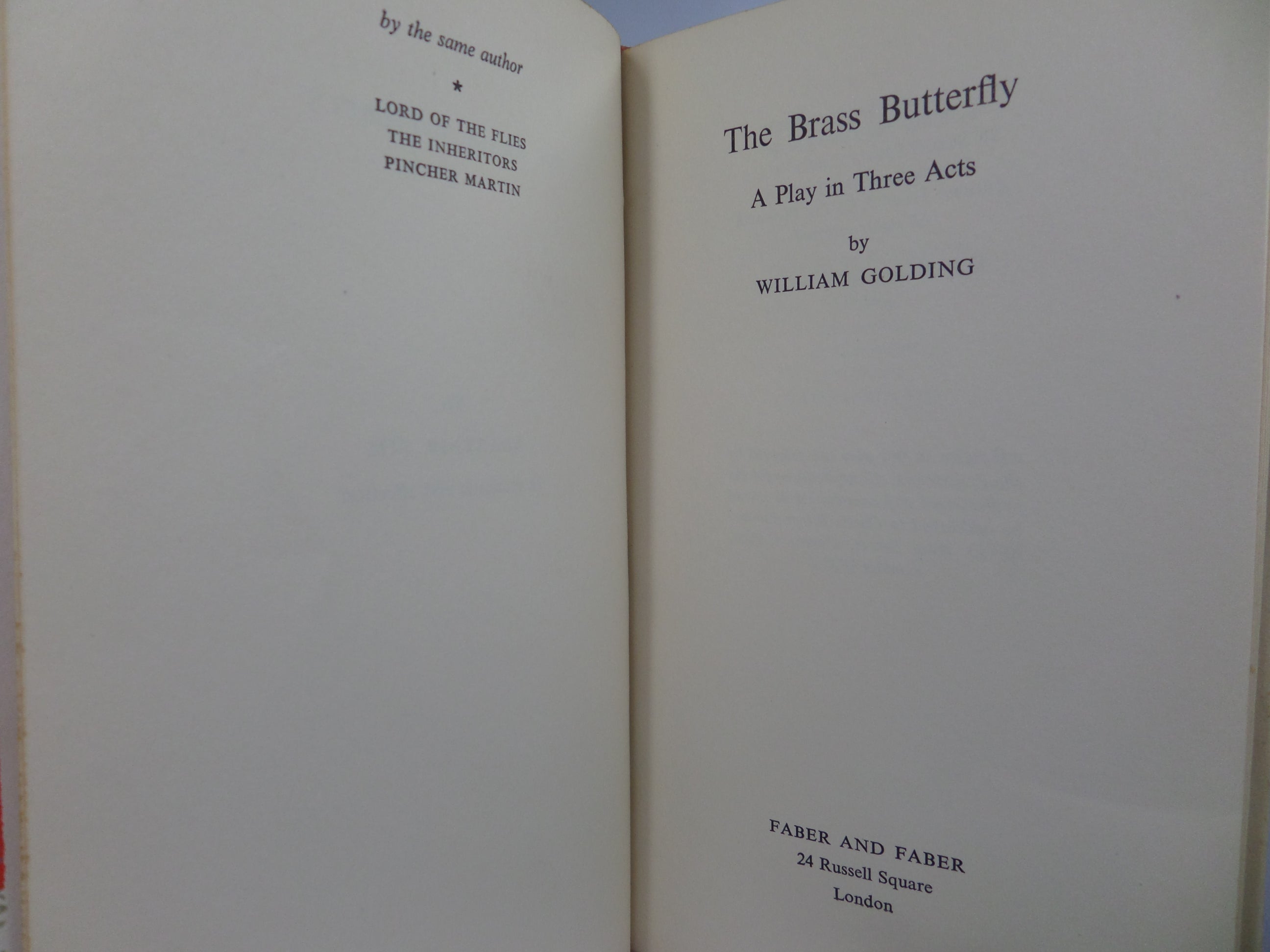 THE BRASS BUTTERFLY BY WILLIAM GOLDING 1958 FIRST EDITION
