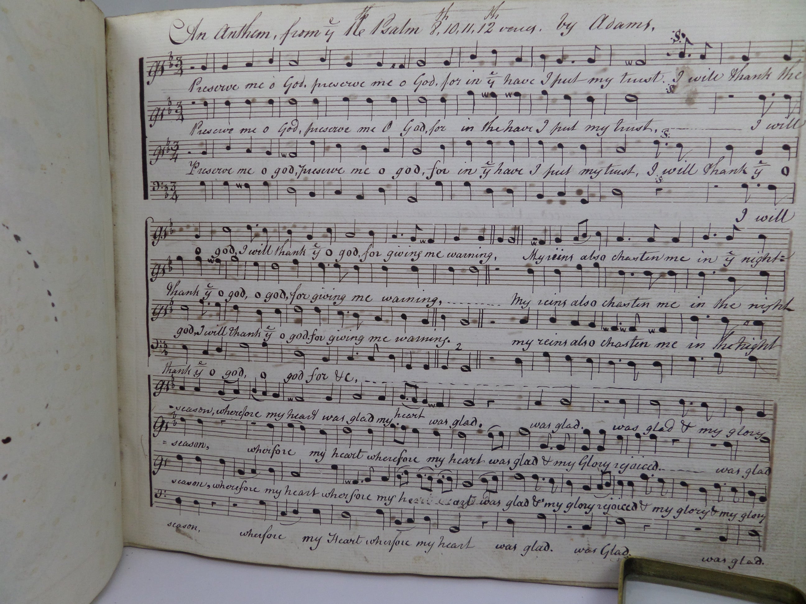 HANDWRITTEN MANUSCRIPT MUSIC BOOK OF ANTHEMS & HYMNS BY JOHN WOODS 1801