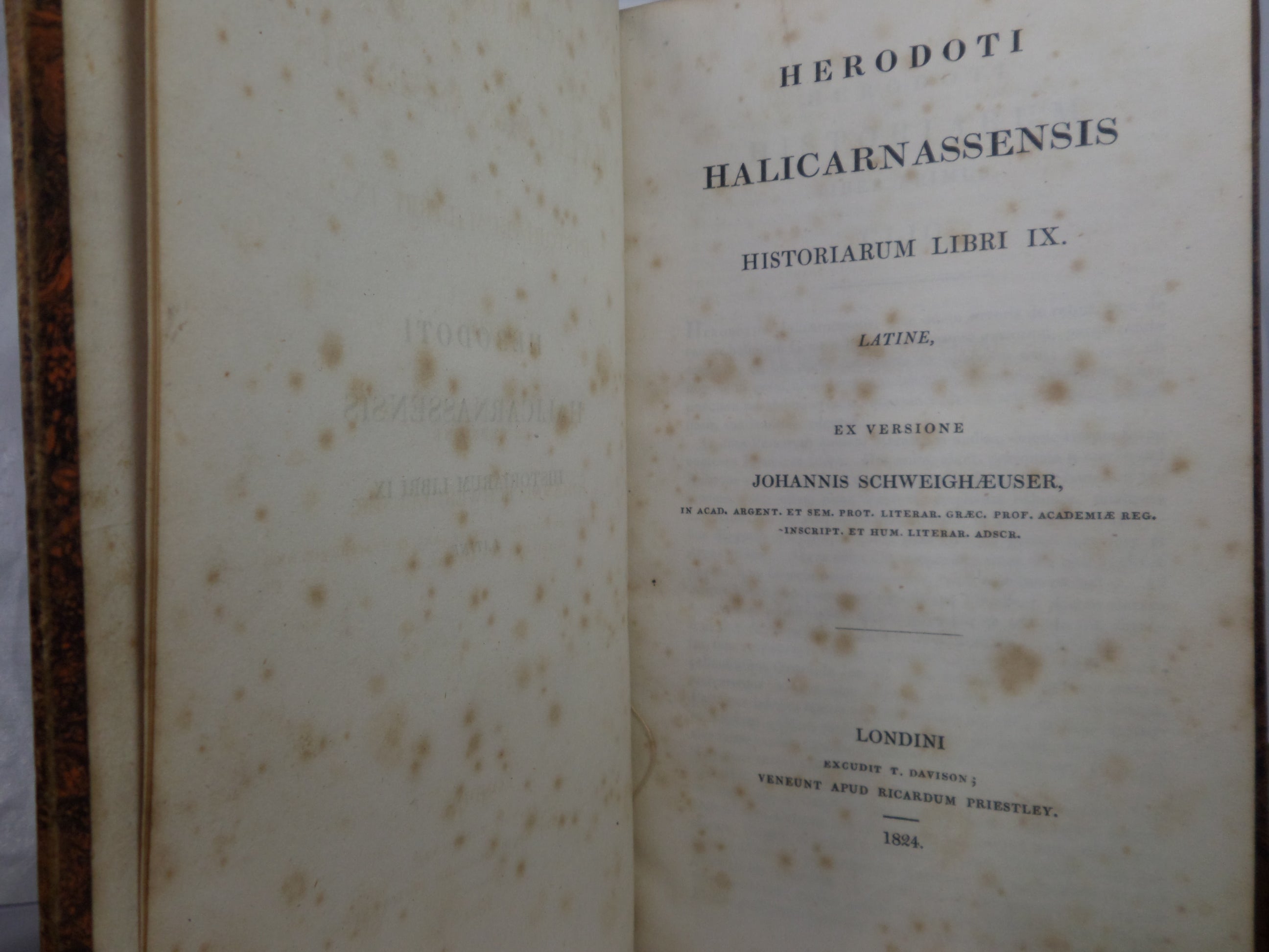 HERODOTI HALICARNASSENSIS HISTORIARUM 1824 LEATHER BINDING, LATIN HORACE
