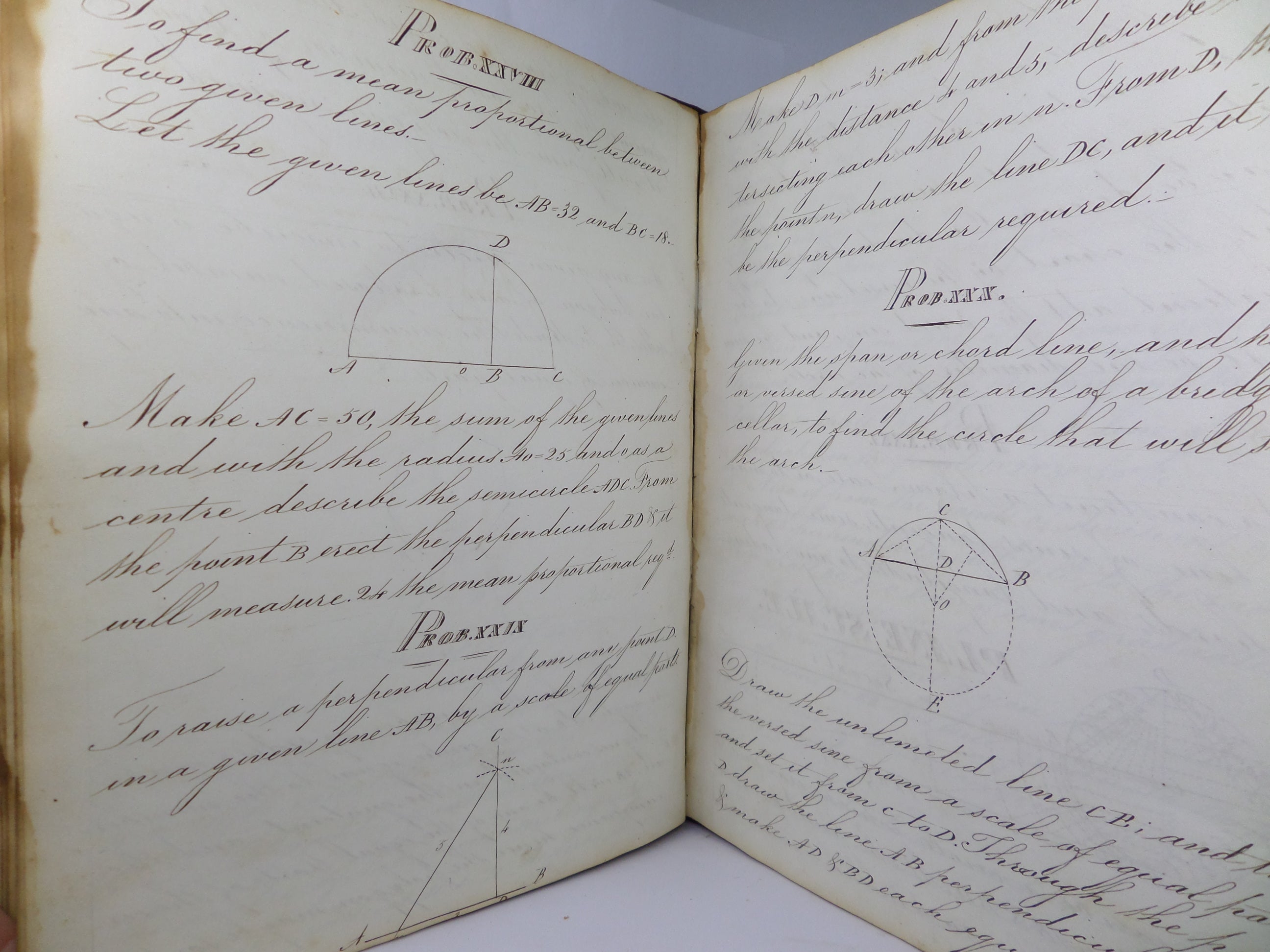 MID 19TH CENTURY HANDWRITTEN MANUSCRIPT MATHEMATICAL GEOMETRY BOOK mid-19th-century-handwritten-manuscript-mathematical-geometry-book