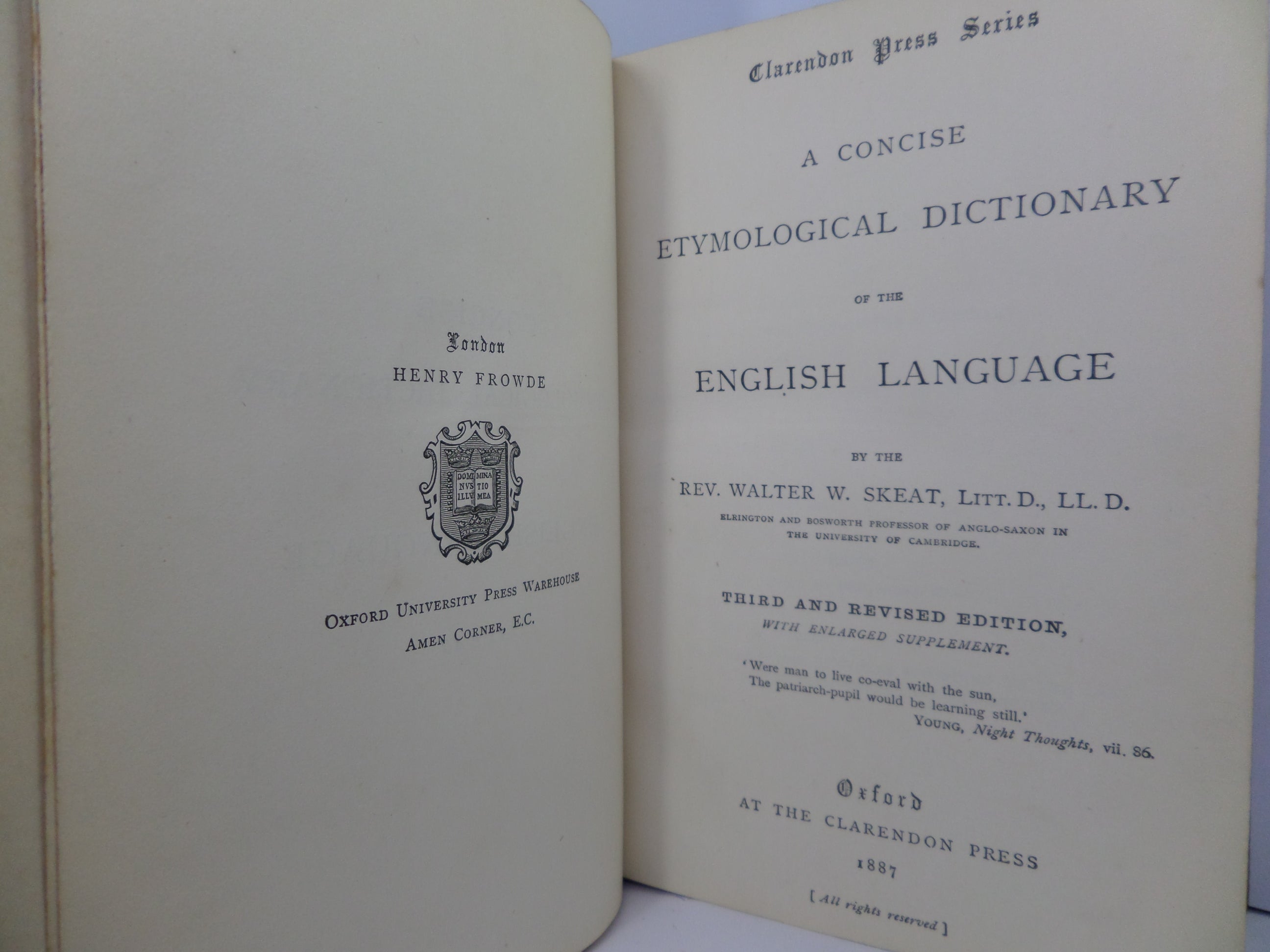 CONCISE ETYMOLOGICAL DICTIONARY OF THE ENGLISH LANGUAGE 1887 SKEAT, FINE BINDING