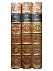 DON QUIXOTE BY MIGUEL DE CERVANTES 1900 IN THREE LEATHER-BOUND VOLUMES