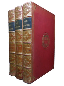 DON QUIXOTE BY MIGUEL DE CERVANTES 1900 IN THREE LEATHER-BOUND VOLUMES