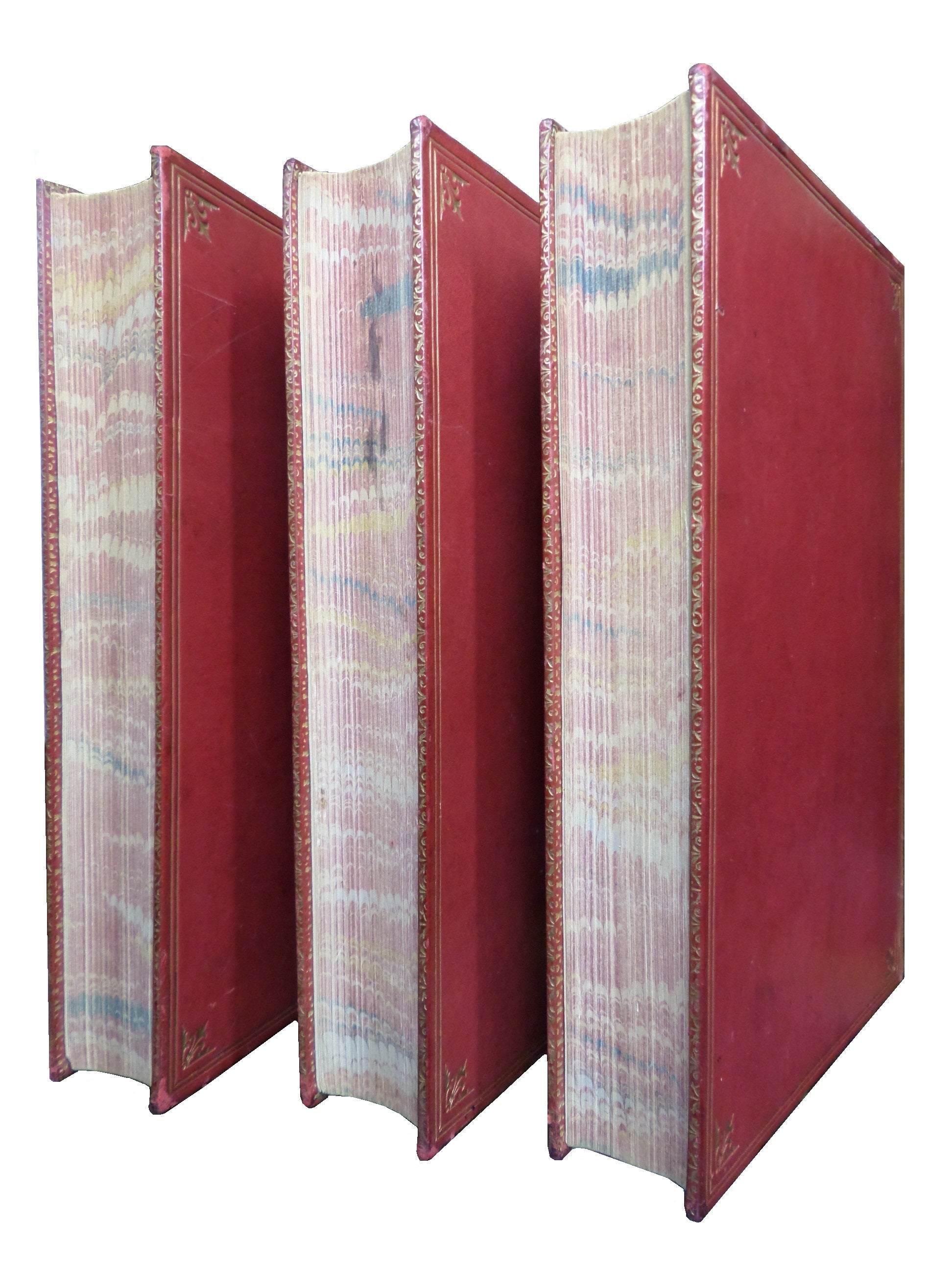 DON QUIXOTE BY MIGUEL DE CERVANTES 1900 IN THREE LEATHER-BOUND VOLUMES