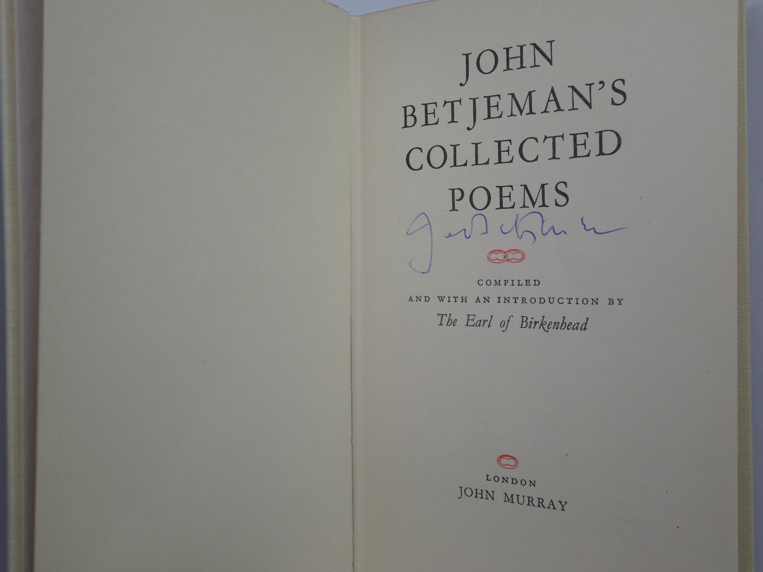 JOHN BETJEMAN'S COLLECTED POEMS 1960 SIGNED BY AUTHOR