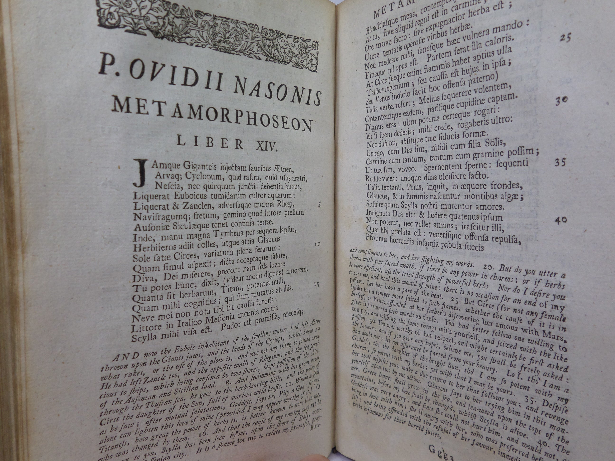 OVID'S METAMORPHOSES IN LATIN AND ENGLISH 1735 LEATHER BINDING