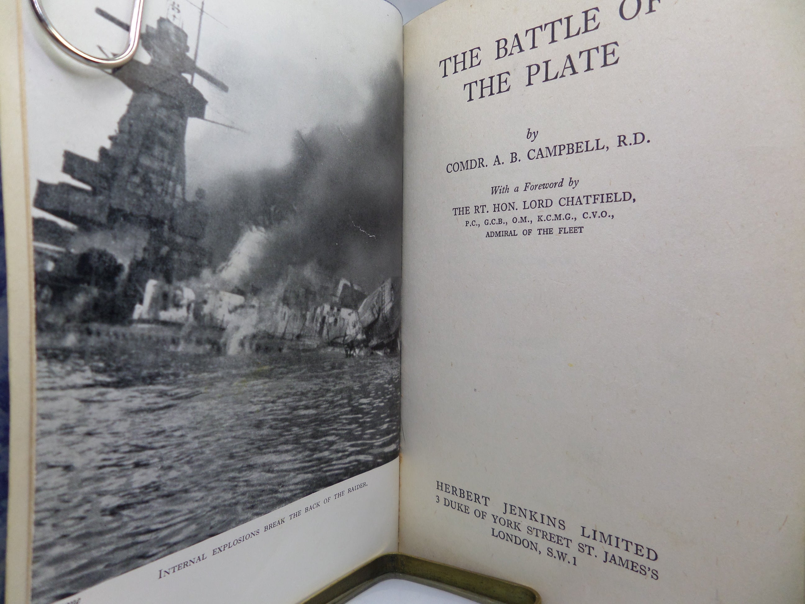 THE BATTLE OF THE PLATE BY COMDR. A.B. CAMPBELL 1949 FINE LEATHER BINDING