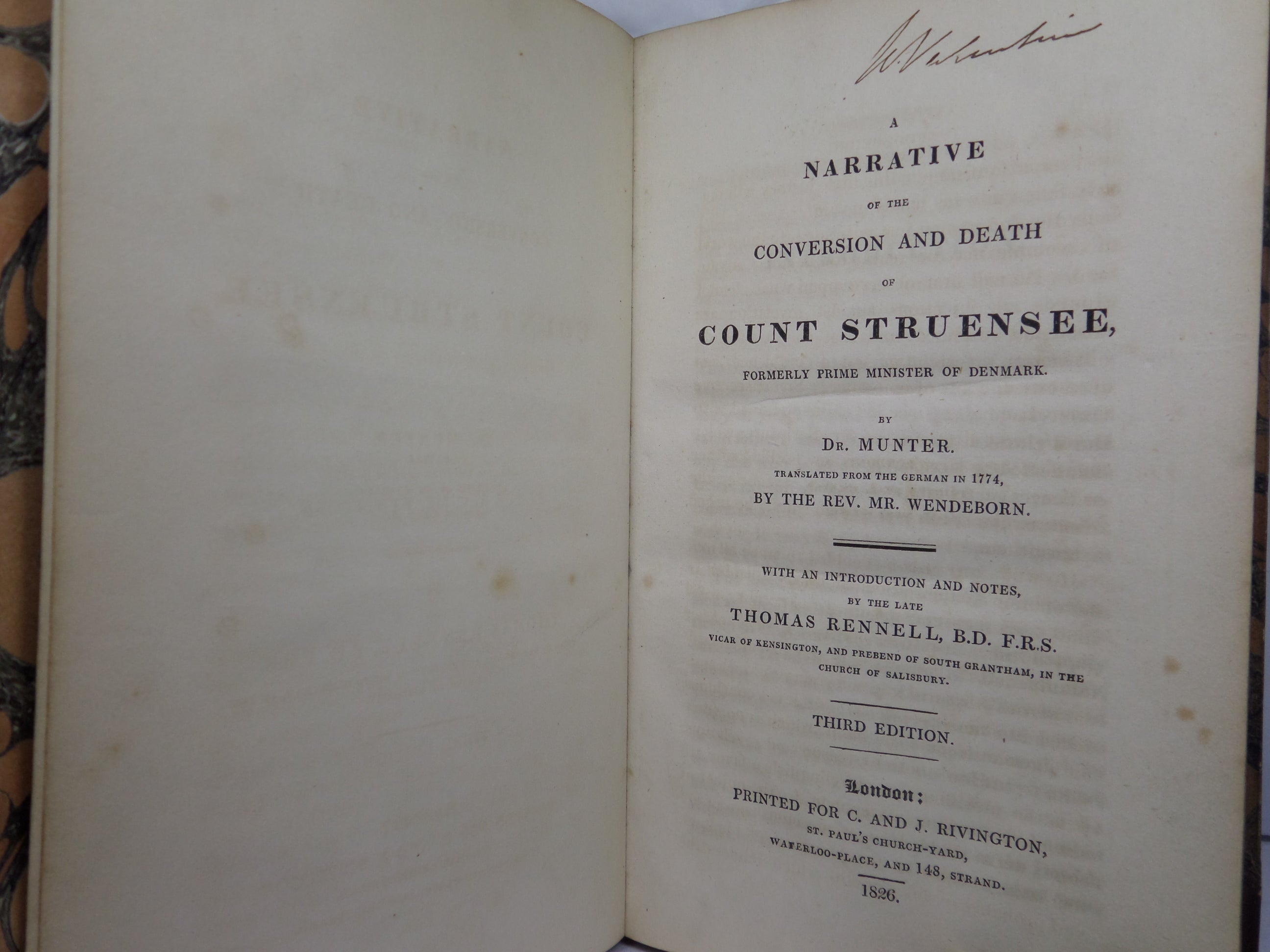 A NARRATIVE OF THE CONVERSION AND DEATH OF COUNT STRUENSEE 1826 THIRD EDITION