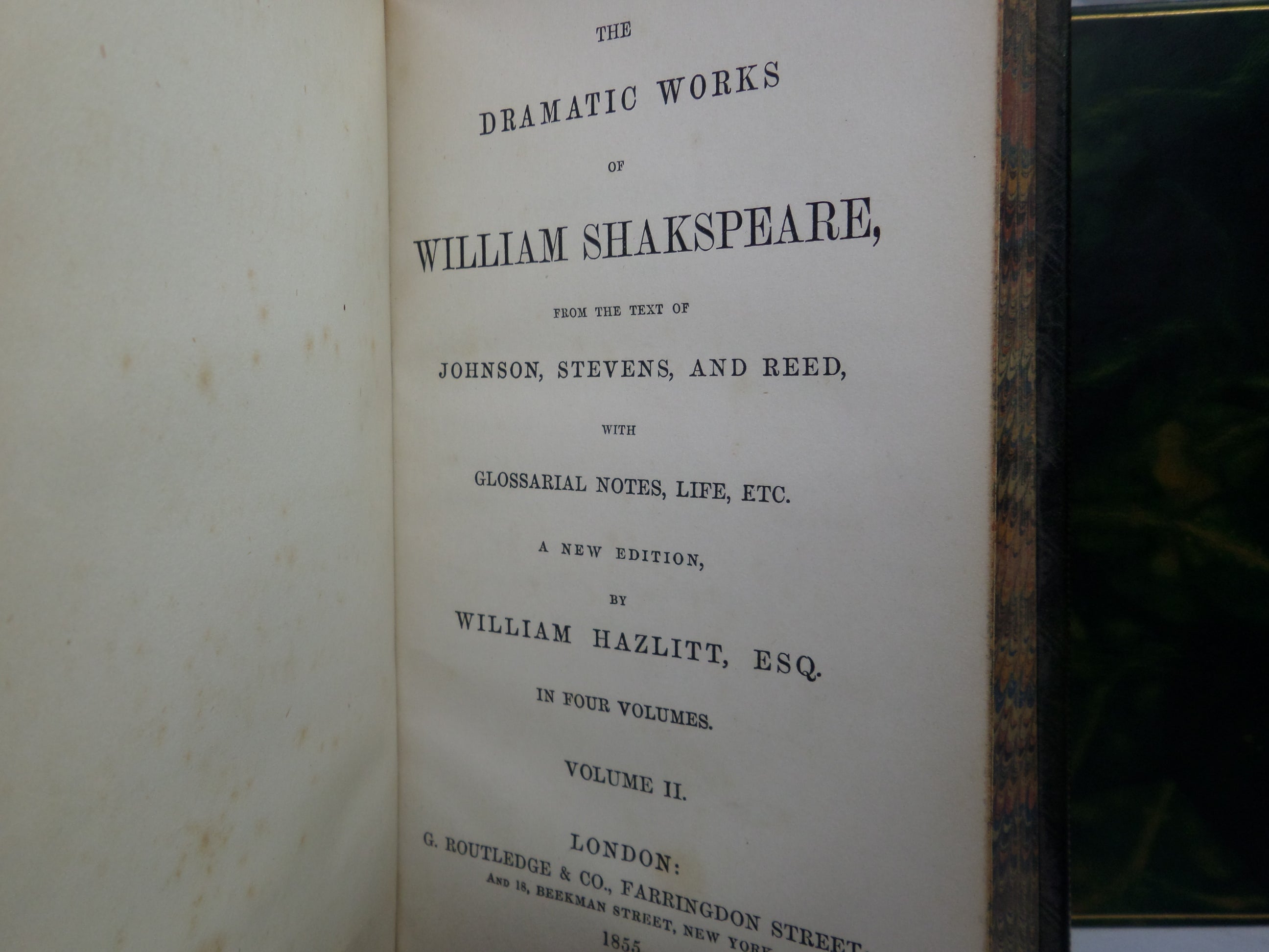 THE DRAMATIC WORKS OF WILLIAM SHAKESPEARE IN FOUR VOLUMES 1857 FINE MARBLED CALF