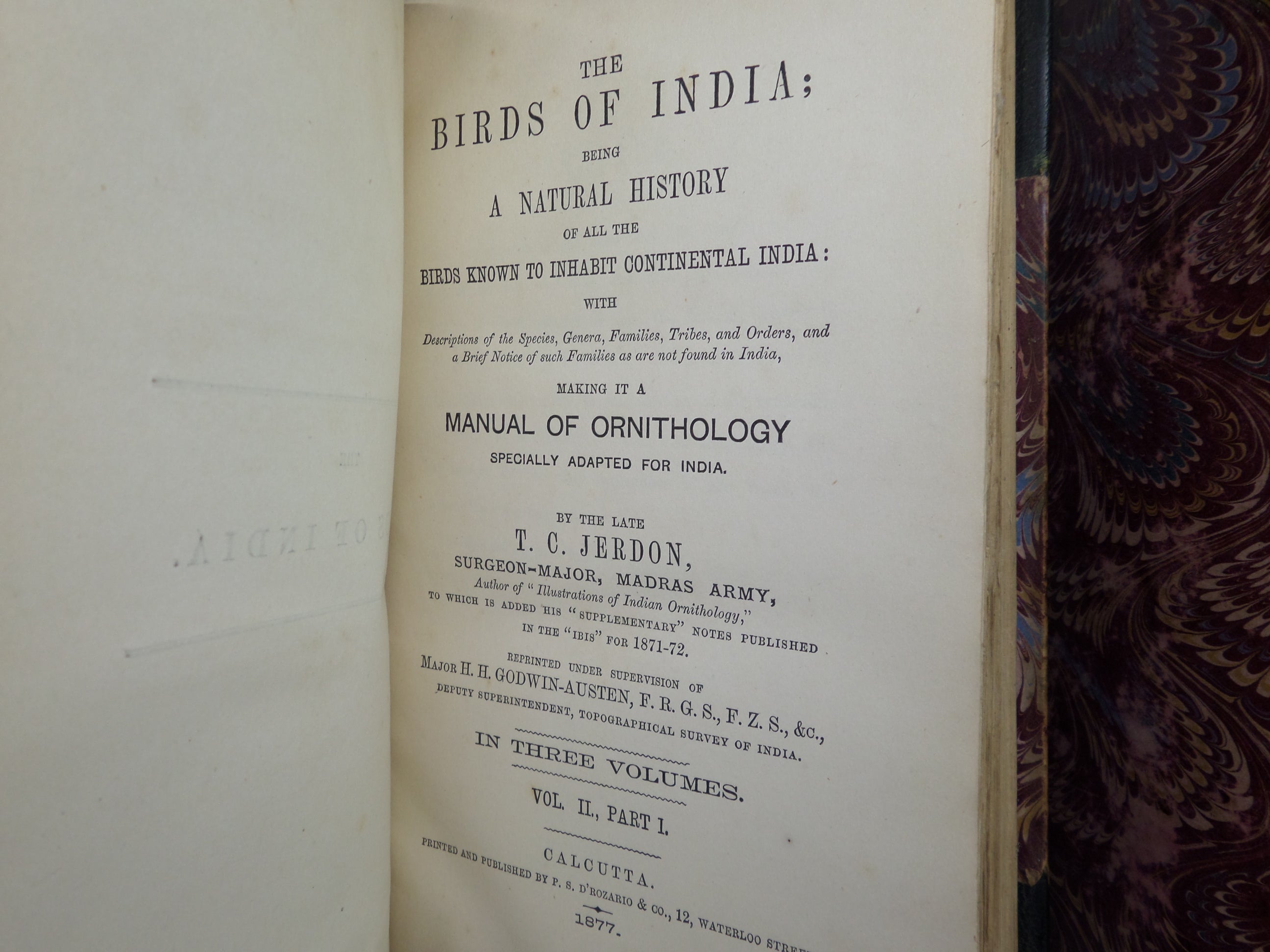 THE BIRDS OF INDIA - MANUAL OF ORNITHOLOGY BY T.C. JERDON 1877 LEATHER-BOUND SET