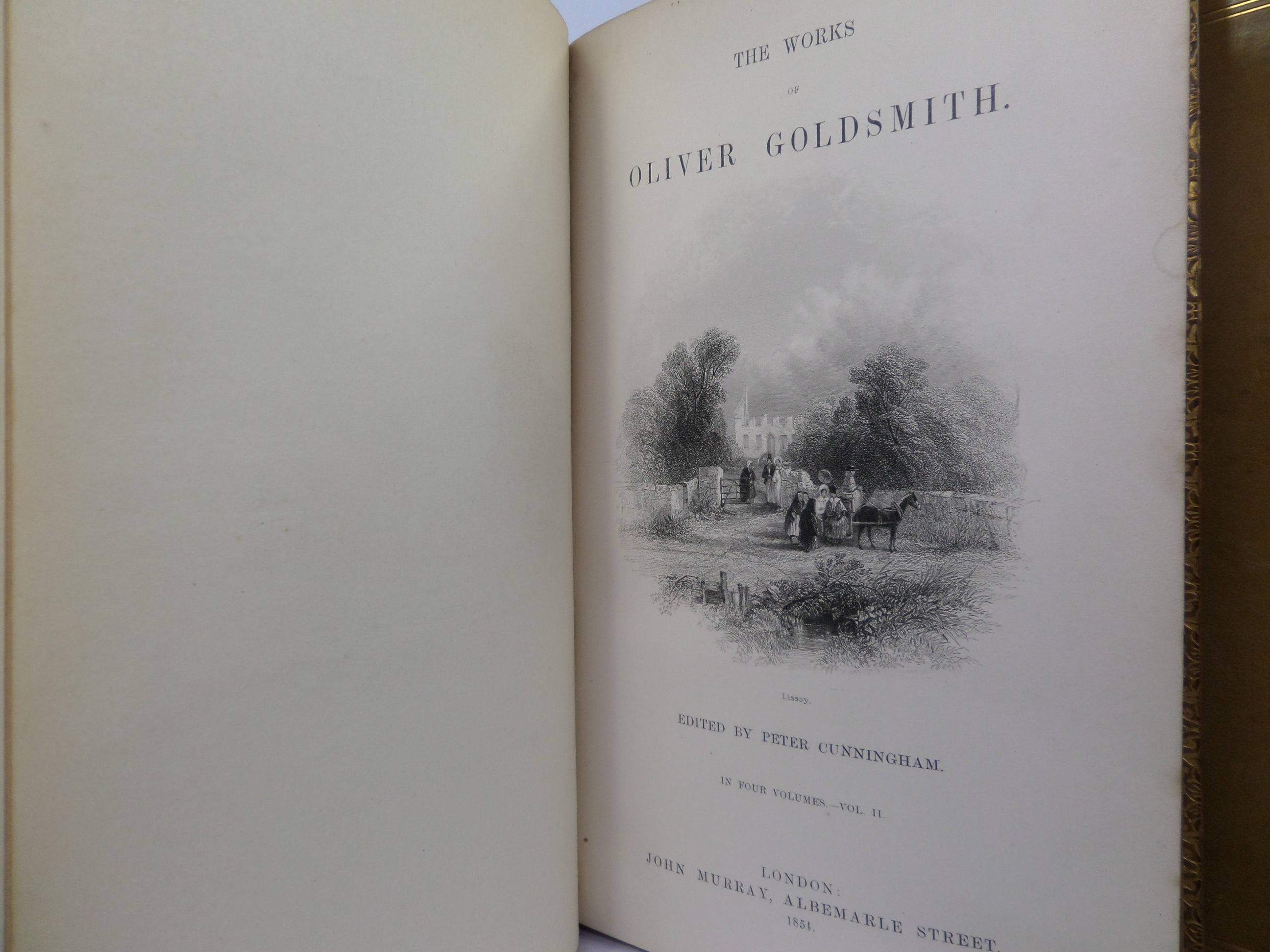 THE WORKS OF OLIVER GOLDSMITH 1854 LEATHER BOUND IN FOUR VOLUMES