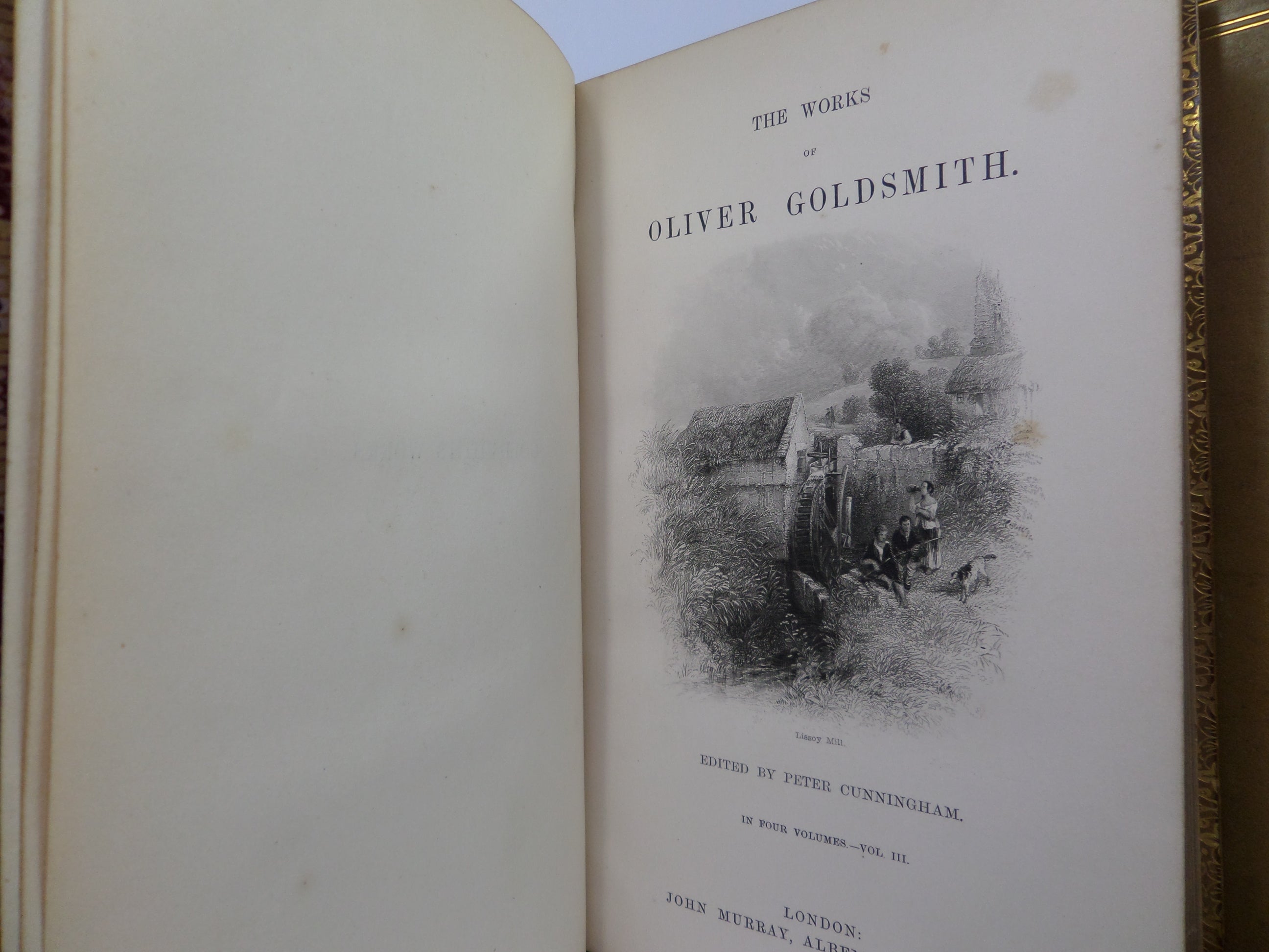 THE WORKS OF OLIVER GOLDSMITH 1854 LEATHER BOUND IN FOUR VOLUMES