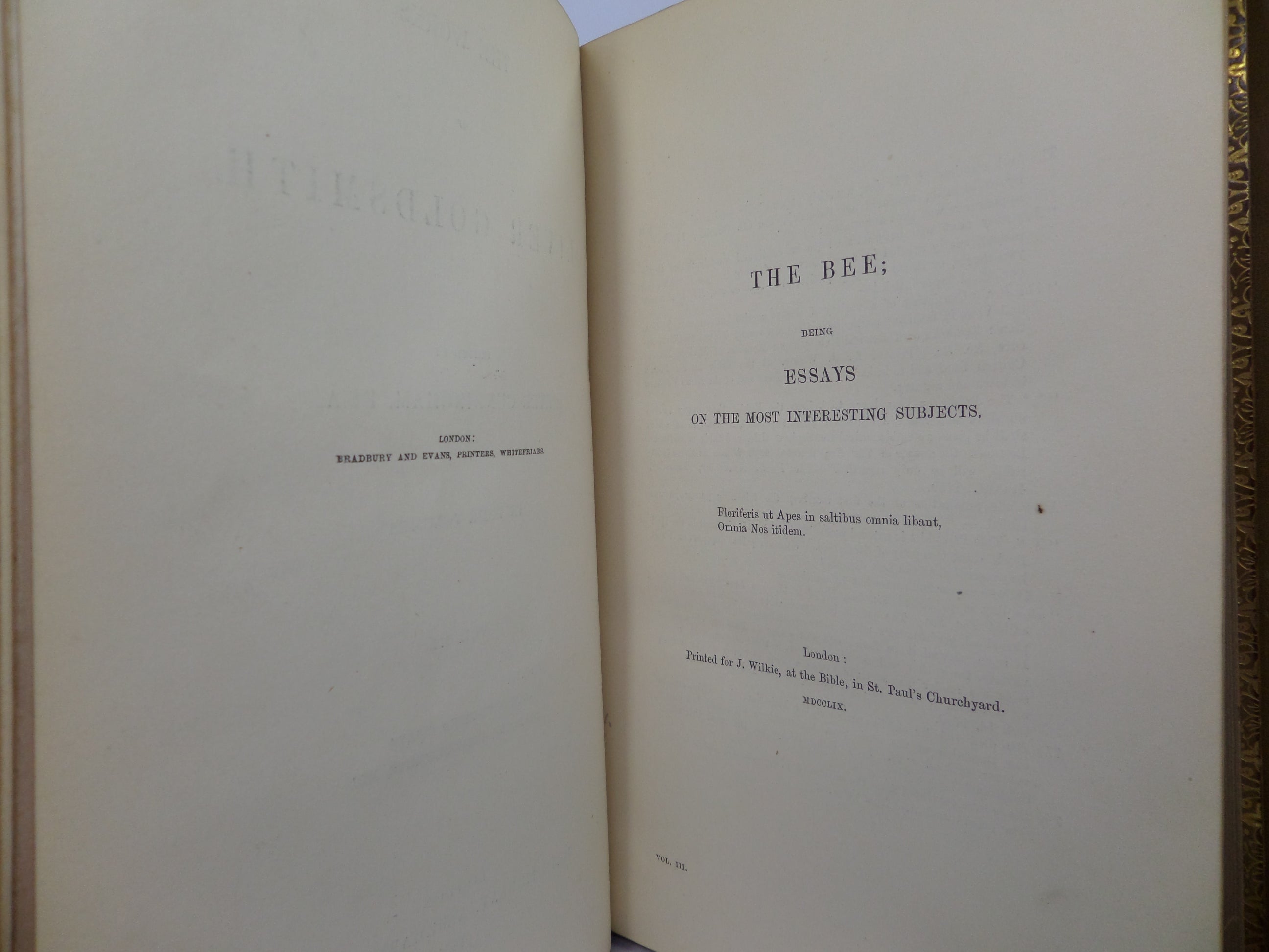 THE WORKS OF OLIVER GOLDSMITH 1854 LEATHER BOUND IN FOUR VOLUMES