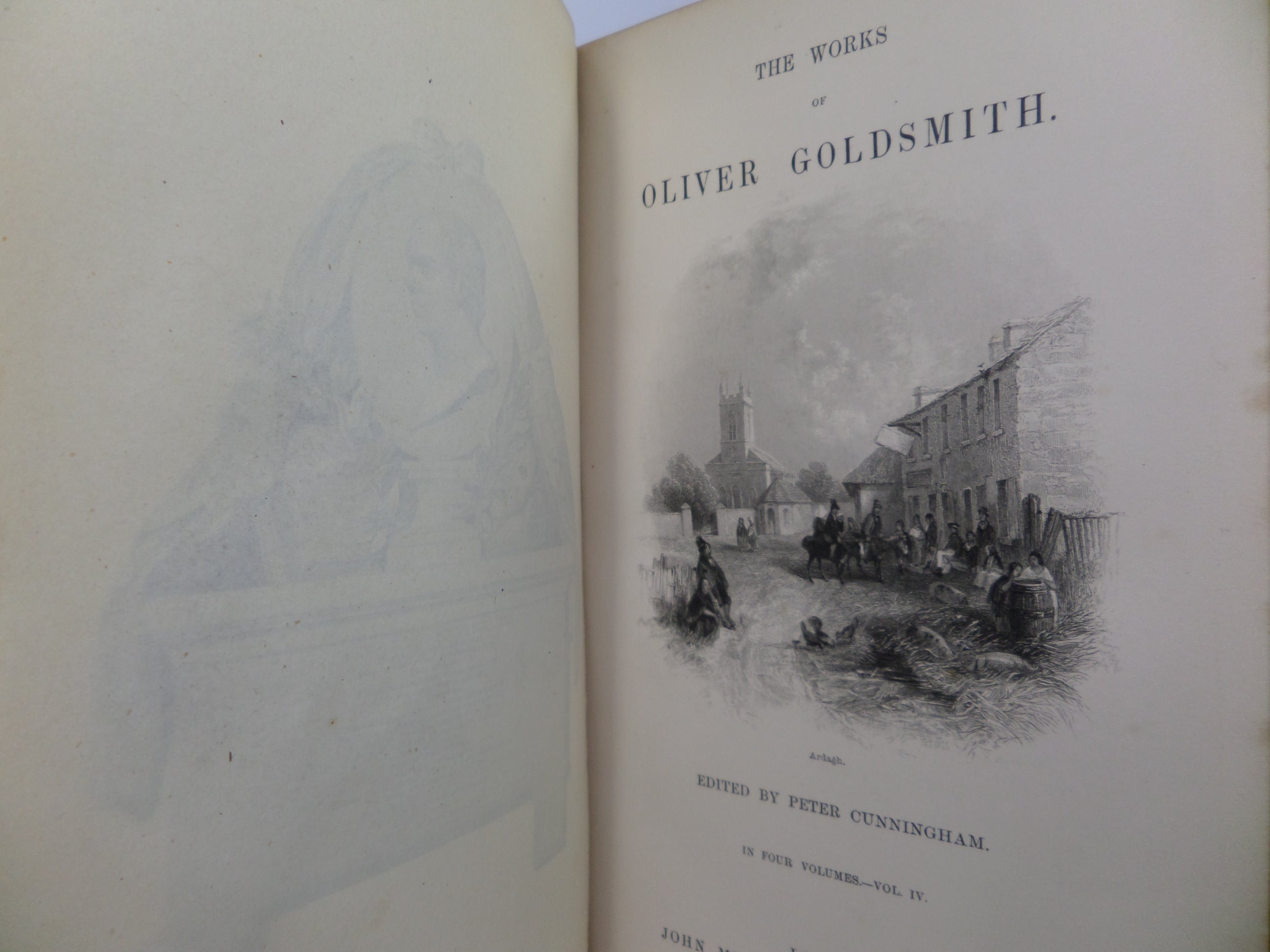 THE WORKS OF OLIVER GOLDSMITH 1854 LEATHER BOUND IN FOUR VOLUMES