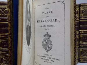 THE PLAYS OF SHAKESPEARE IN 9 MINIATURE VOLUMES 1825 FINE MOROCCO BINDINGS