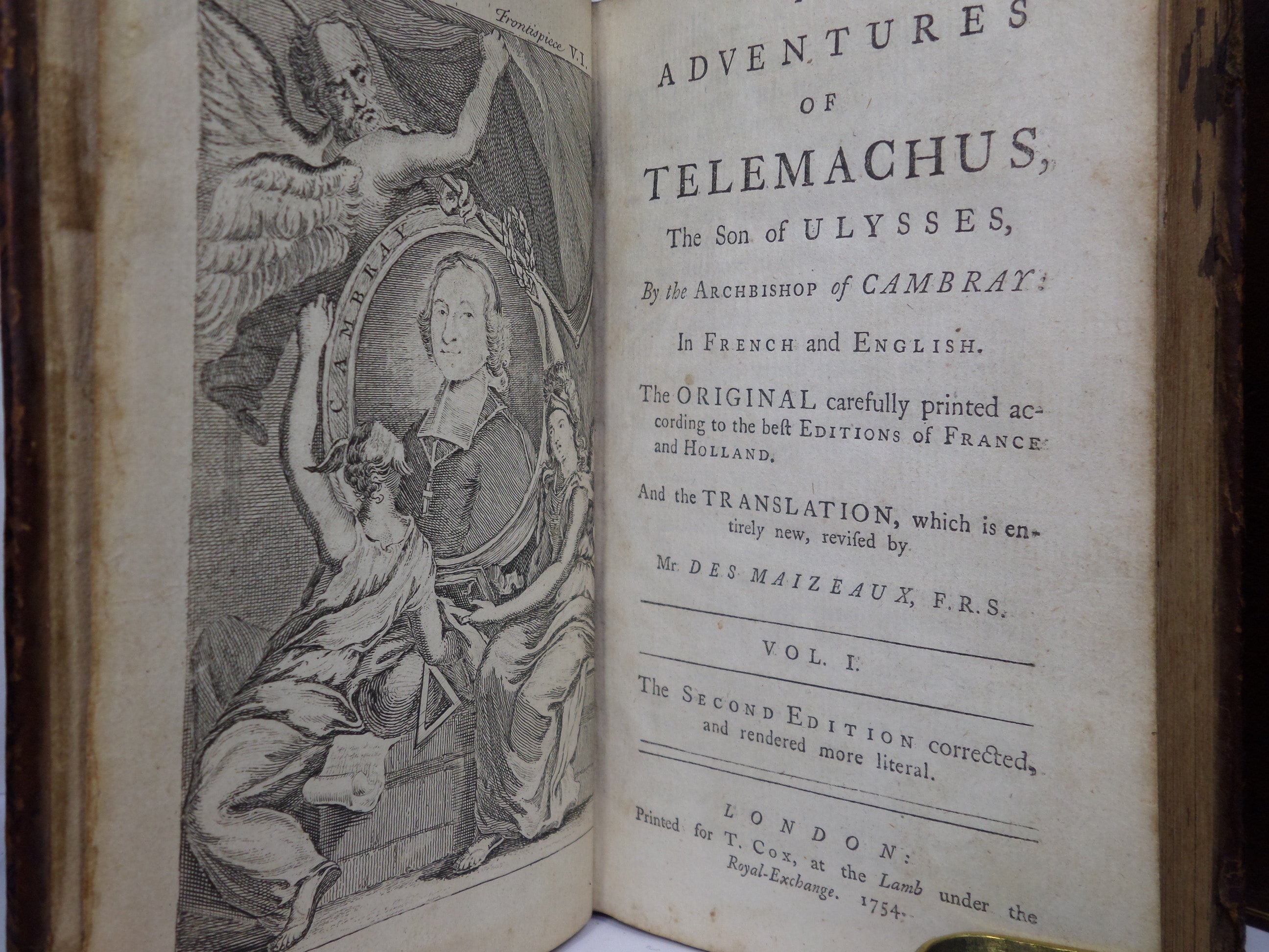 THE ADVENTURES OF TELEMACHUS IN FRENCH & ENGLISH BY FRANCOIS FENELON 1754