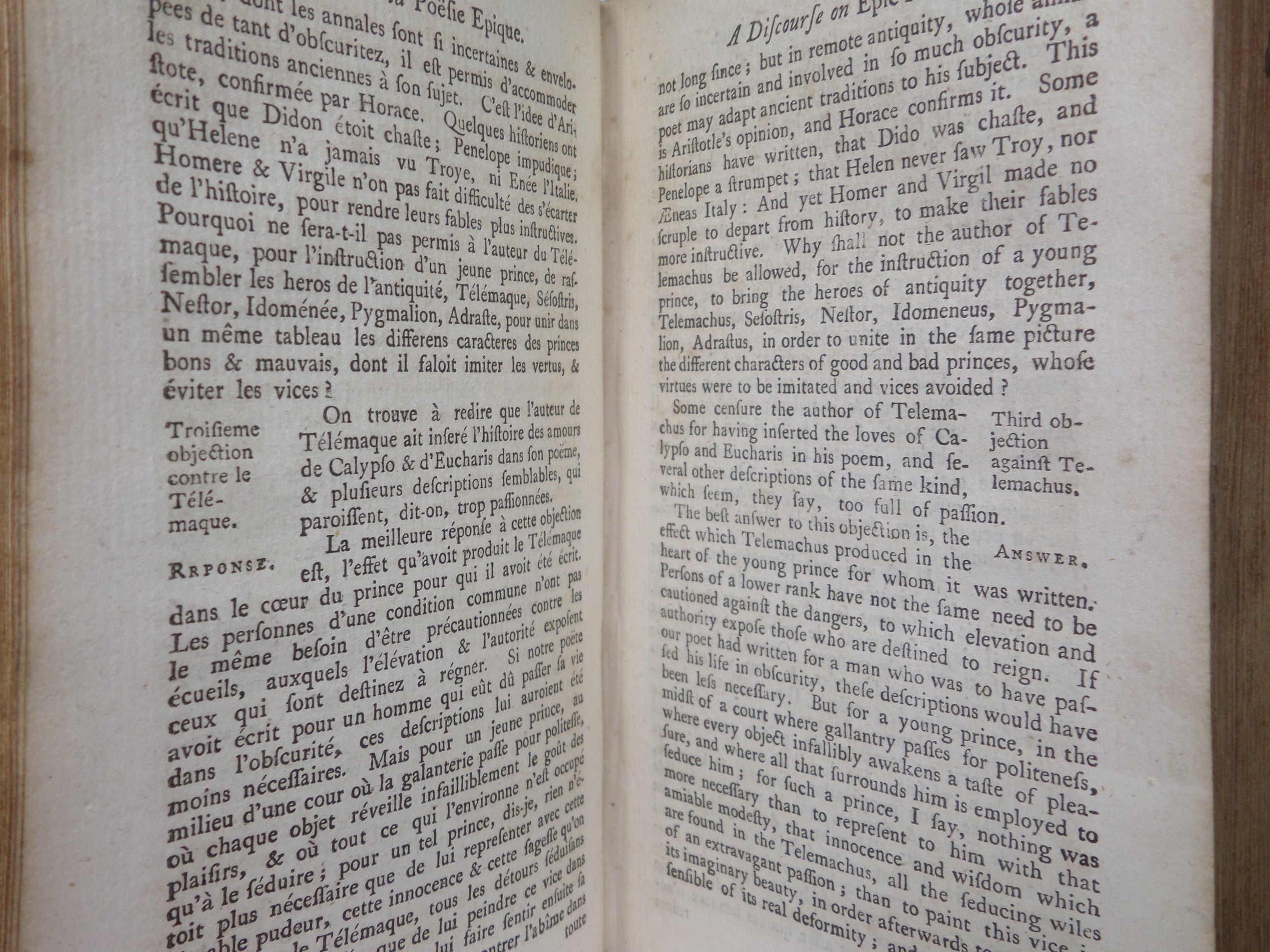 THE ADVENTURES OF TELEMACHUS IN FRENCH & ENGLISH BY FRANCOIS FENELON 1754