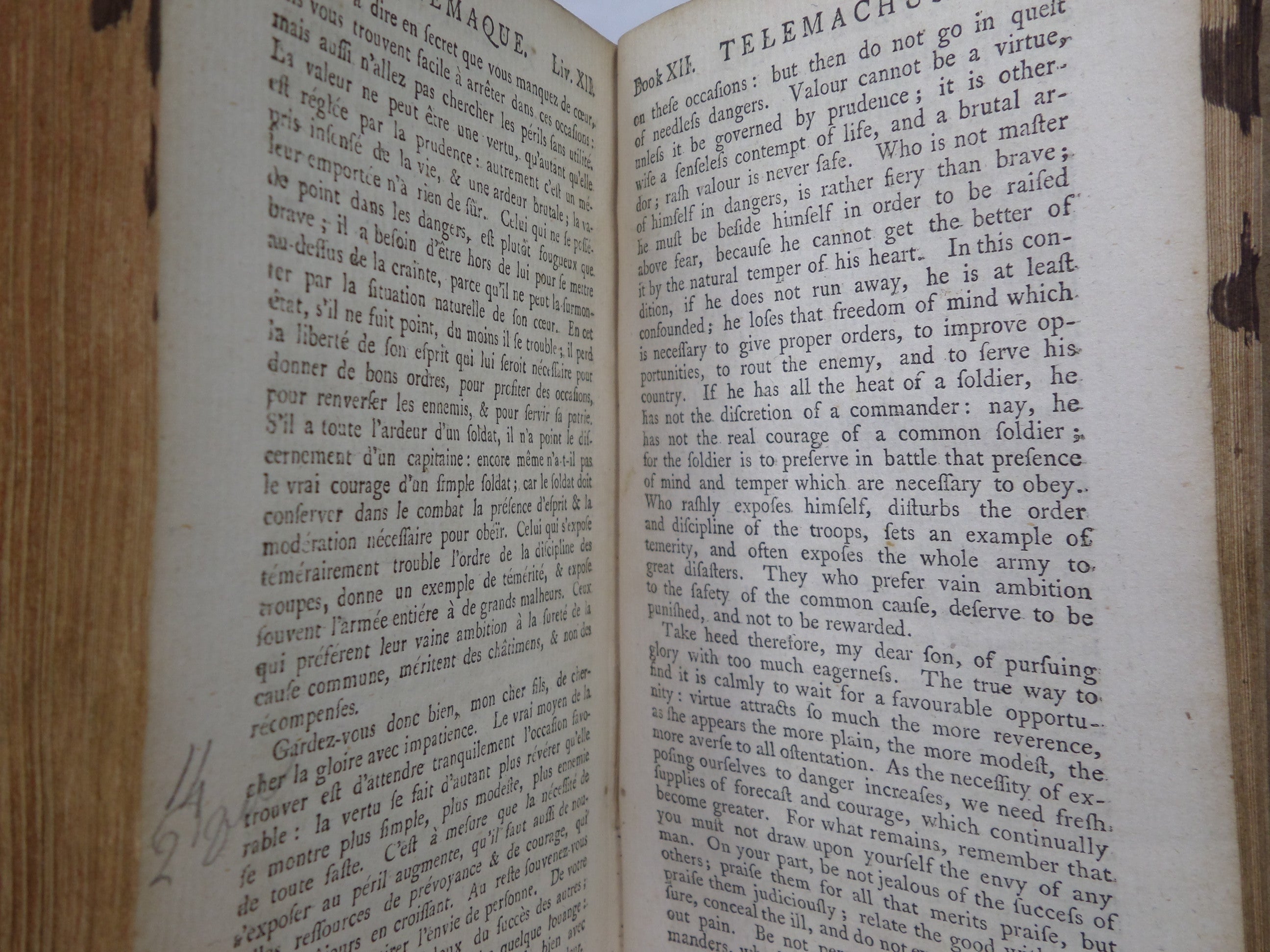 THE ADVENTURES OF TELEMACHUS IN FRENCH & ENGLISH BY FRANCOIS FENELON 1754