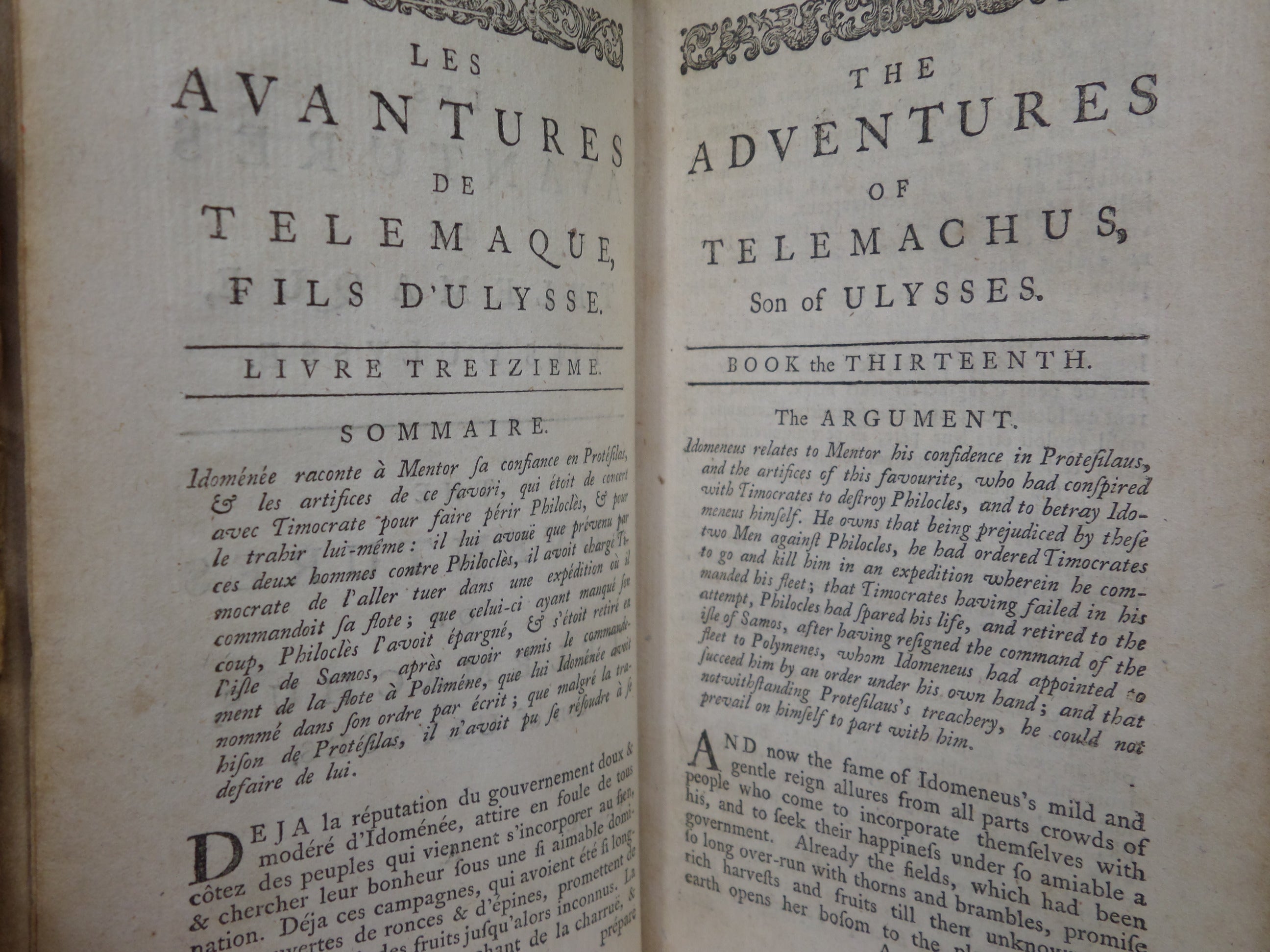 THE ADVENTURES OF TELEMACHUS IN FRENCH & ENGLISH BY FRANCOIS FENELON 1754