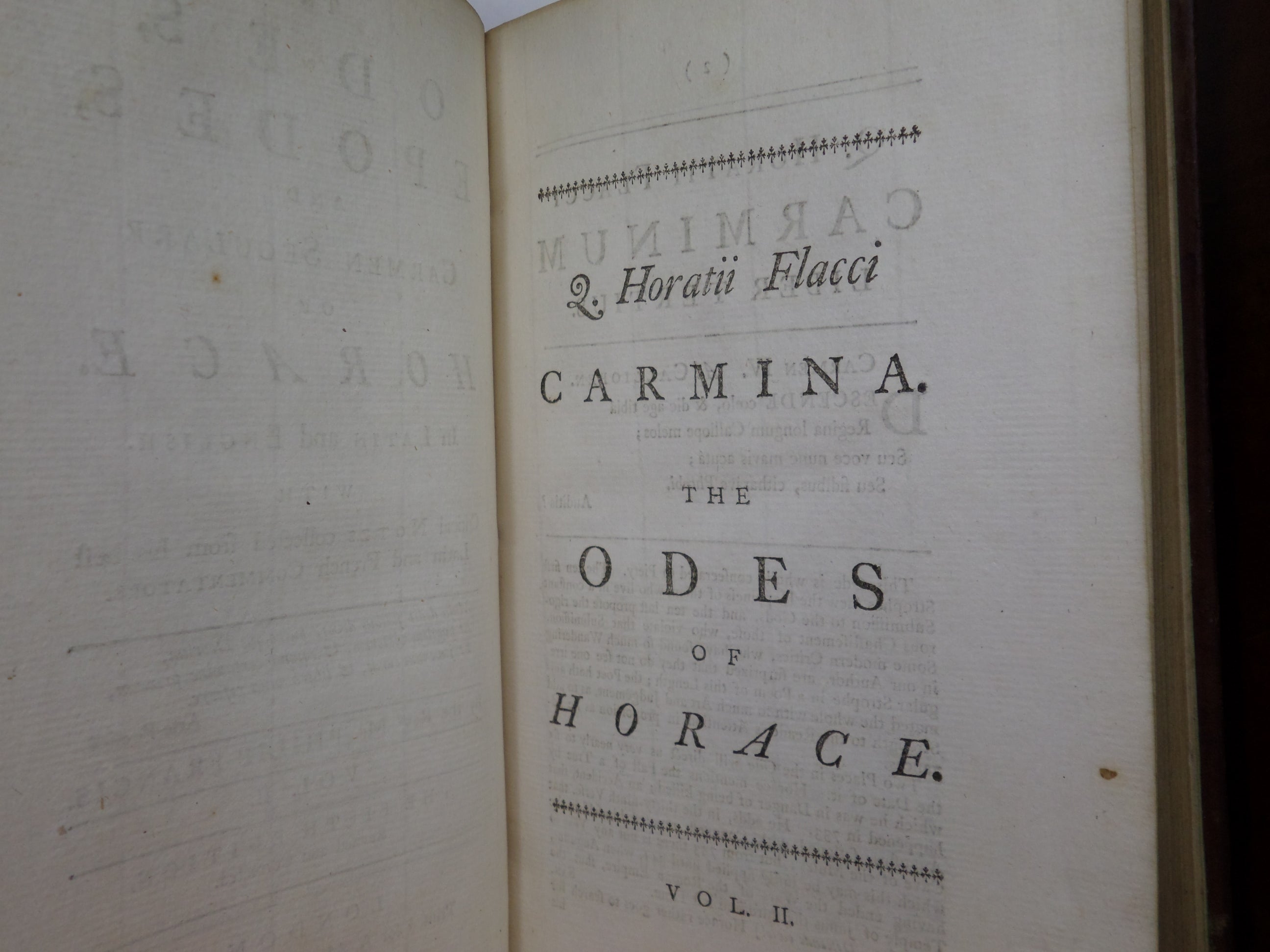THE WORKS OF HORACE IN LATIN AND ENGLISH BY PHILIP FRANCIS 1753 LEATHER BOUND