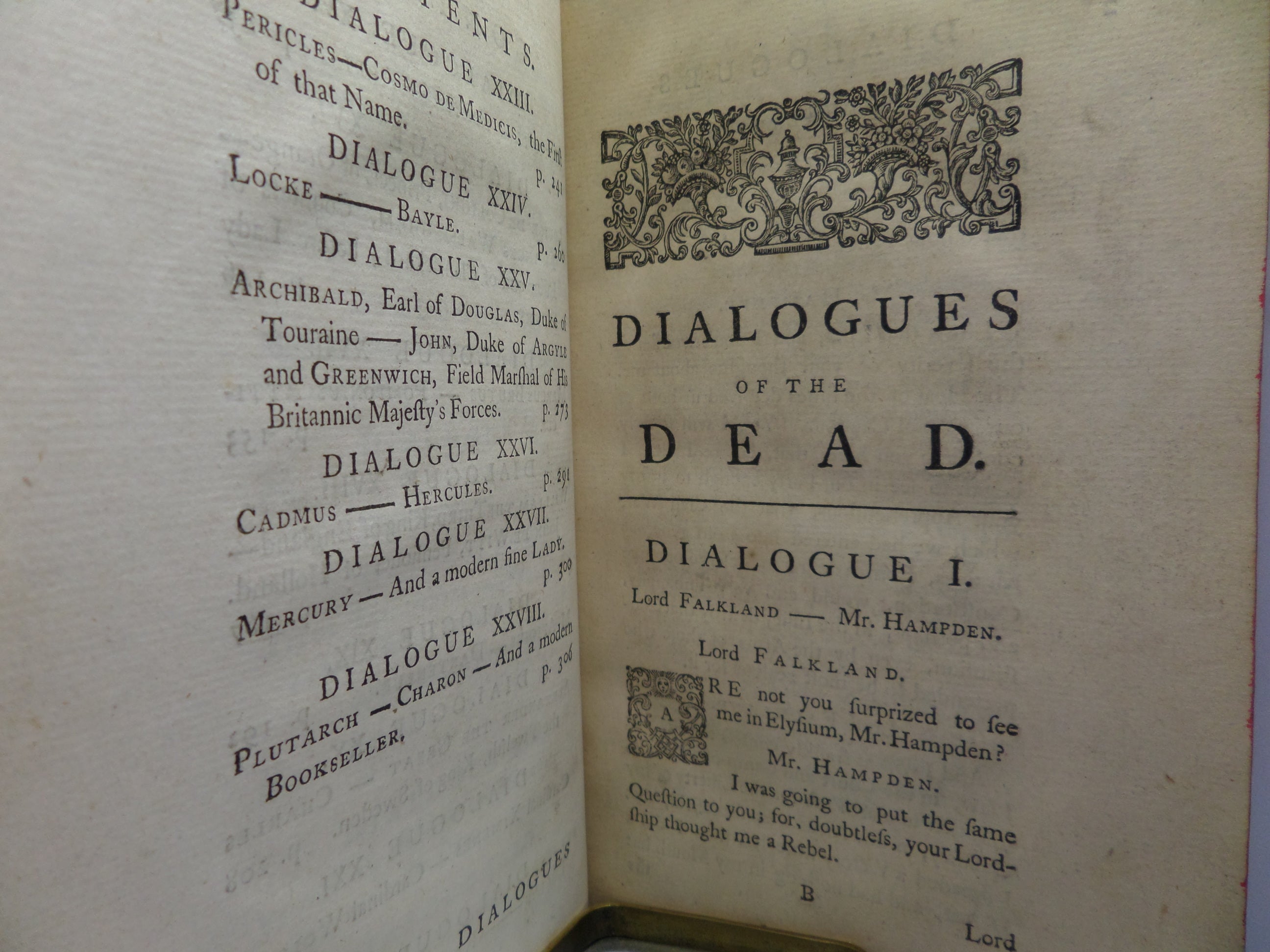 DAILOGUES OF THE DEAD BY LORD GEORGE LYTTELTON 1760 THIRD EDITION, TREE CALF