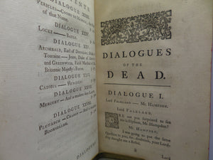 DAILOGUES OF THE DEAD BY LORD GEORGE LYTTELTON 1760 THIRD EDITION, TREE CALF