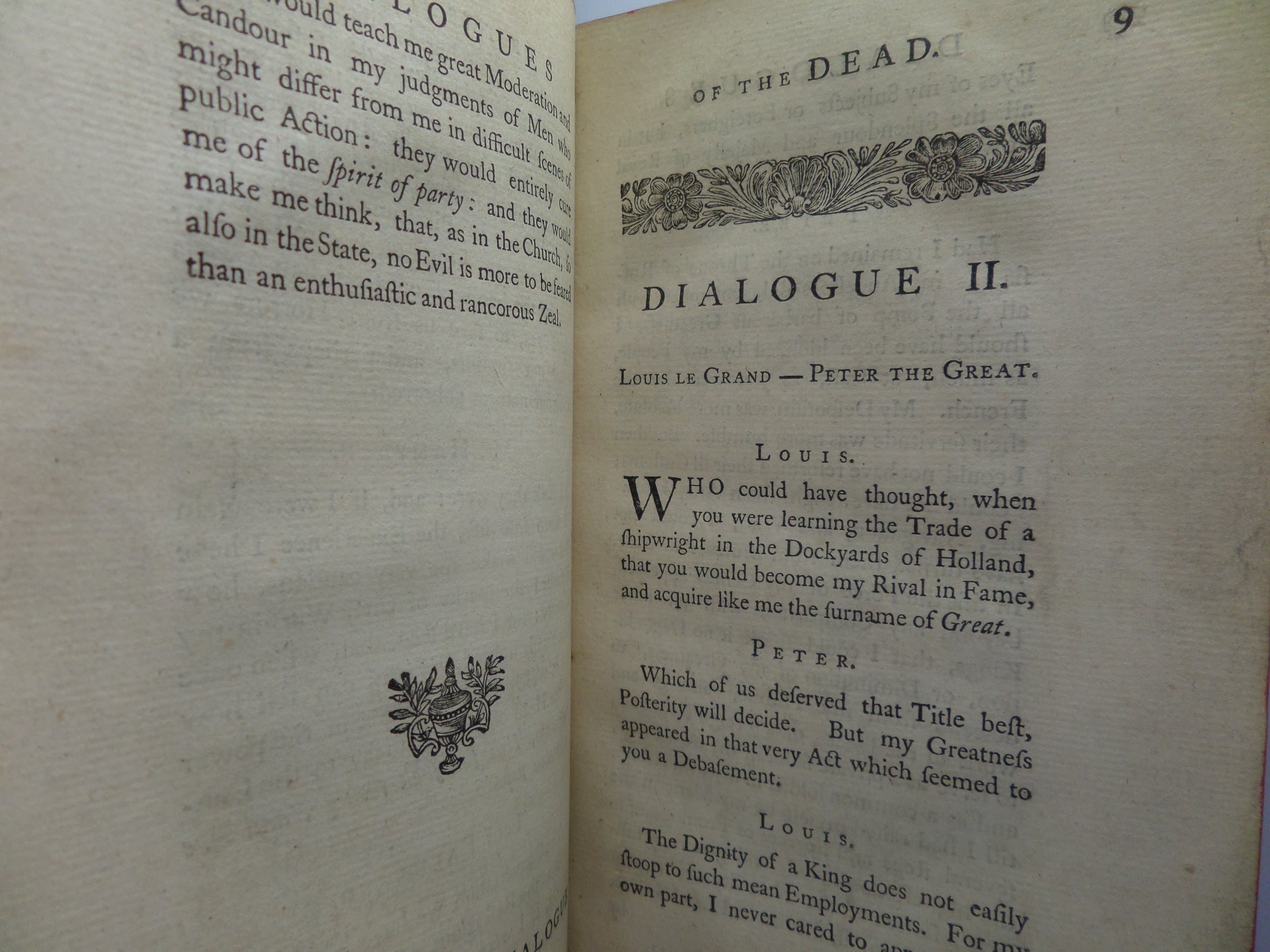 DAILOGUES OF THE DEAD BY LORD GEORGE LYTTELTON 1760 THIRD EDITION, TREE CALF