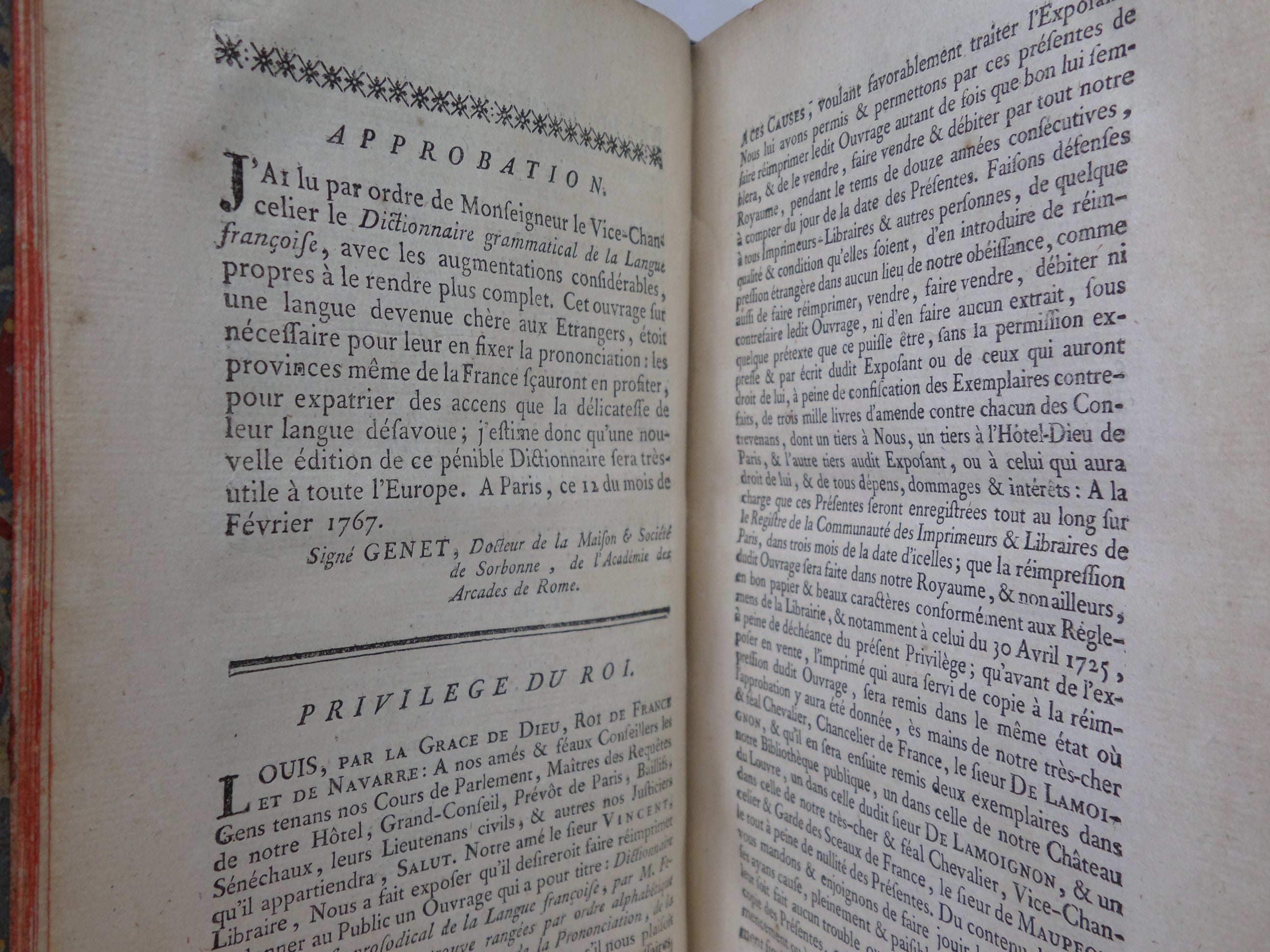 DICTIONNAIRE GRAMMATICAL DE LA LANGUE FRANCOISE 1768 LEATHER BOUND IN TWO VOLS