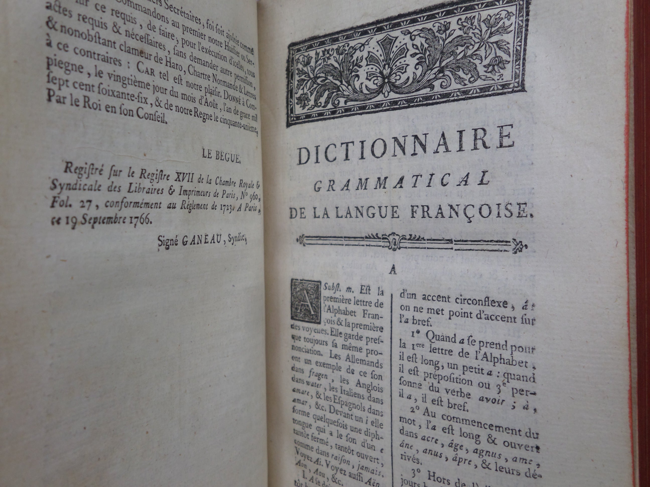 DICTIONNAIRE GRAMMATICAL DE LA LANGUE FRANCOISE 1768 LEATHER BOUND IN TWO VOLS