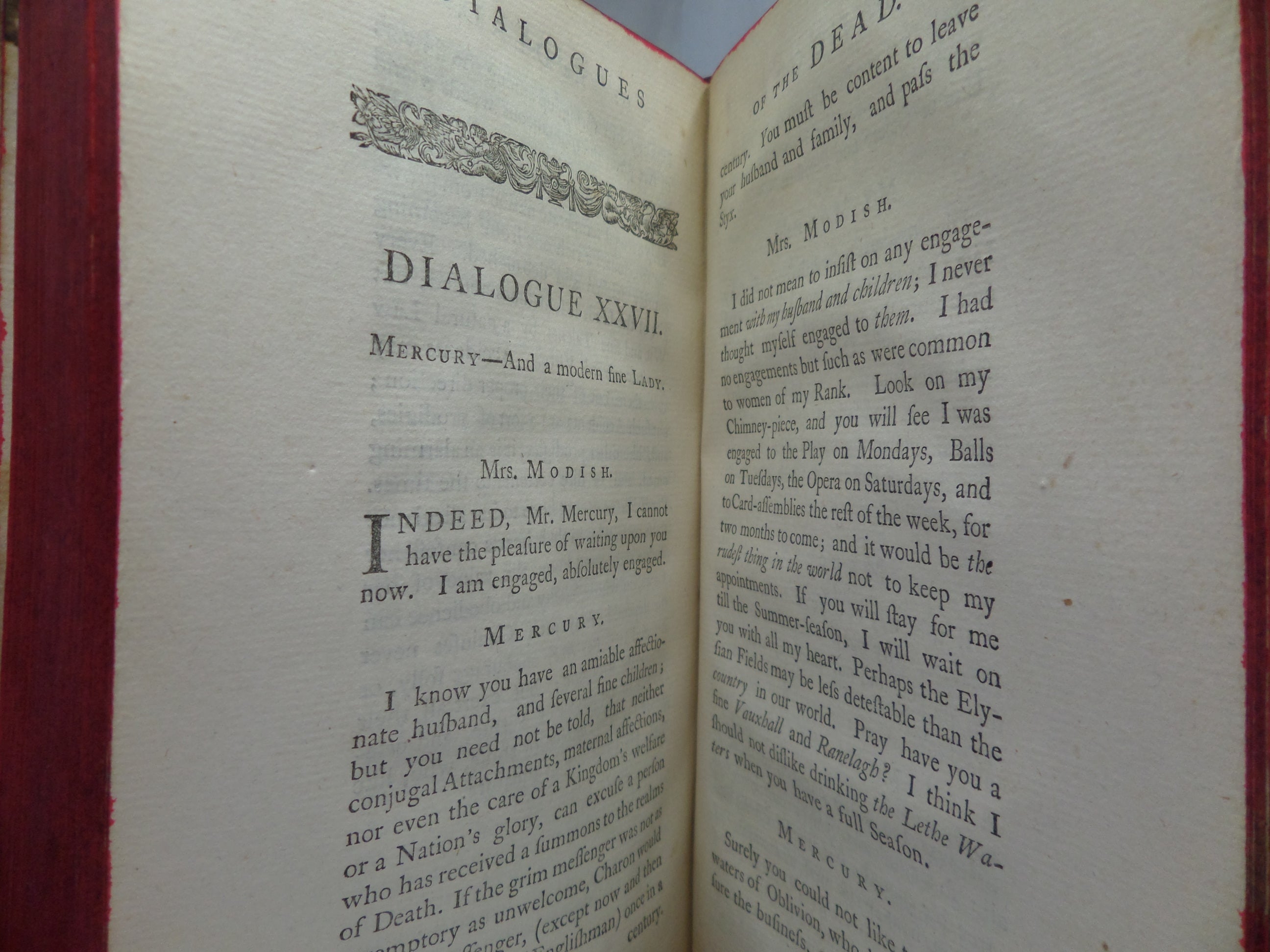 DAILOGUES OF THE DEAD BY LORD GEORGE LYTTELTON 1760 THIRD EDITION, TREE CALF