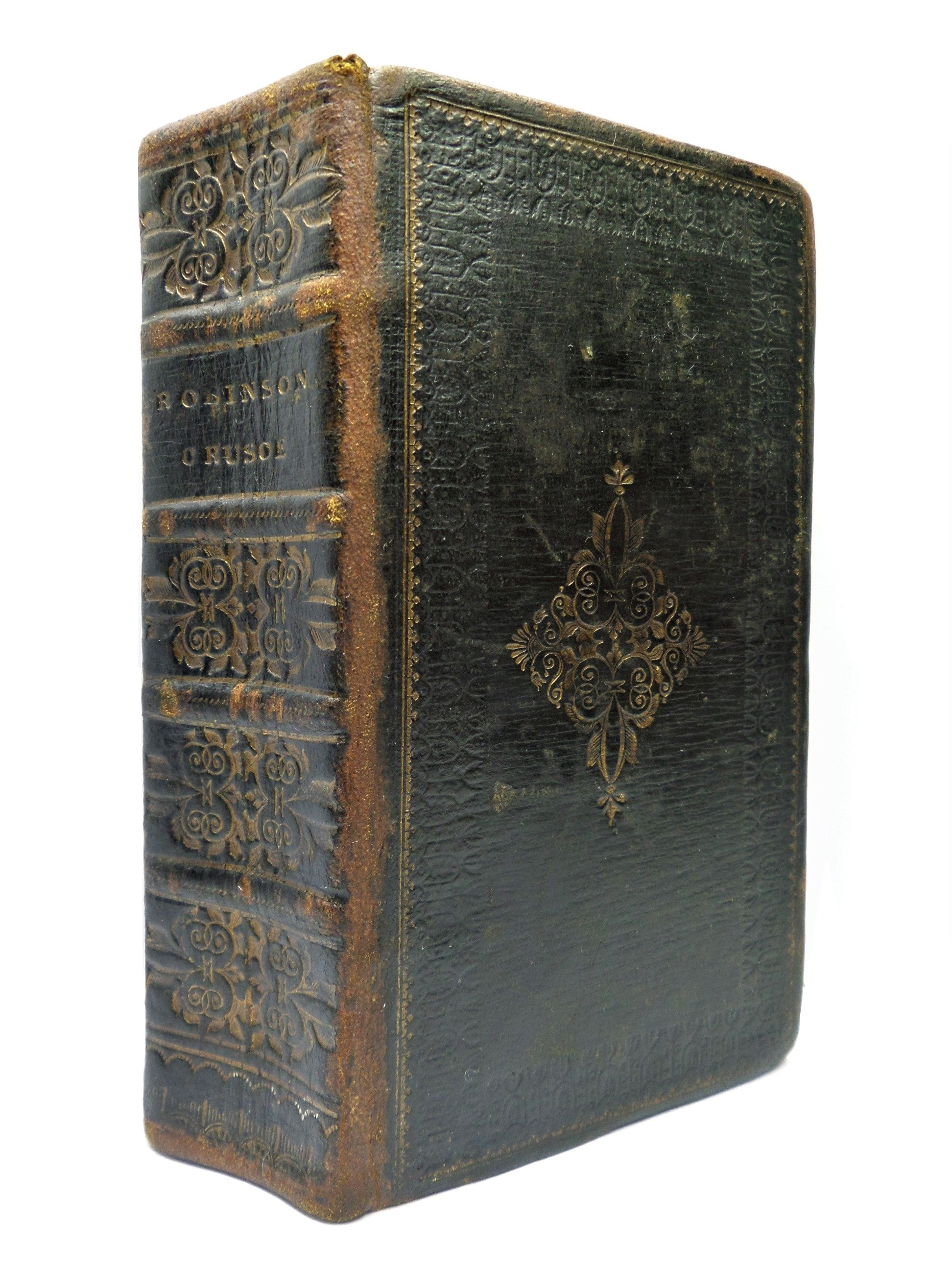 THE LIFE & ADVENTURES OF ROBINSON CRUSOE BY DANIEL DEFOE 1818 LEATHER-BOUND