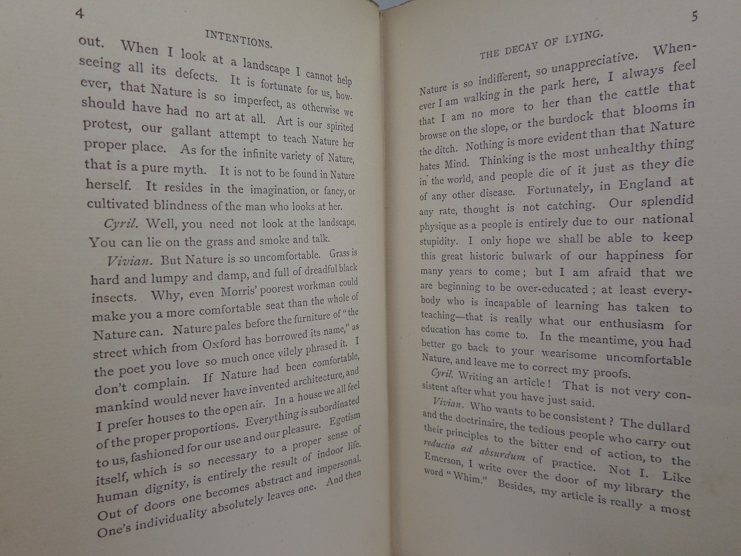 INTENTIONS BY OSCAR WILDE 1891 FIRST EDITION