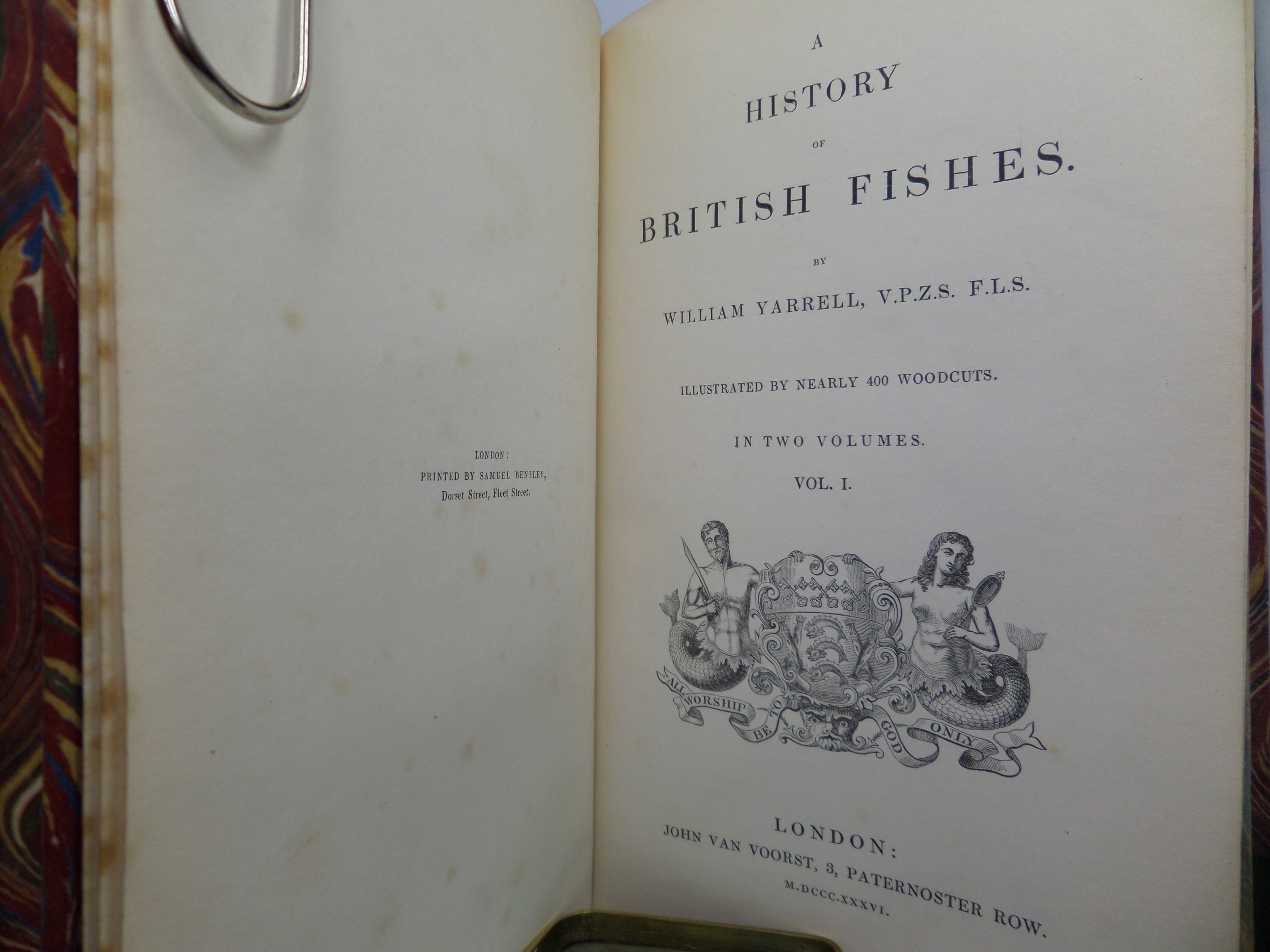 A HISTORY OF BRITISH FISHES BY WILLIAM YARRELL 1836 FIRST EDITION, LEATHER-BOUND