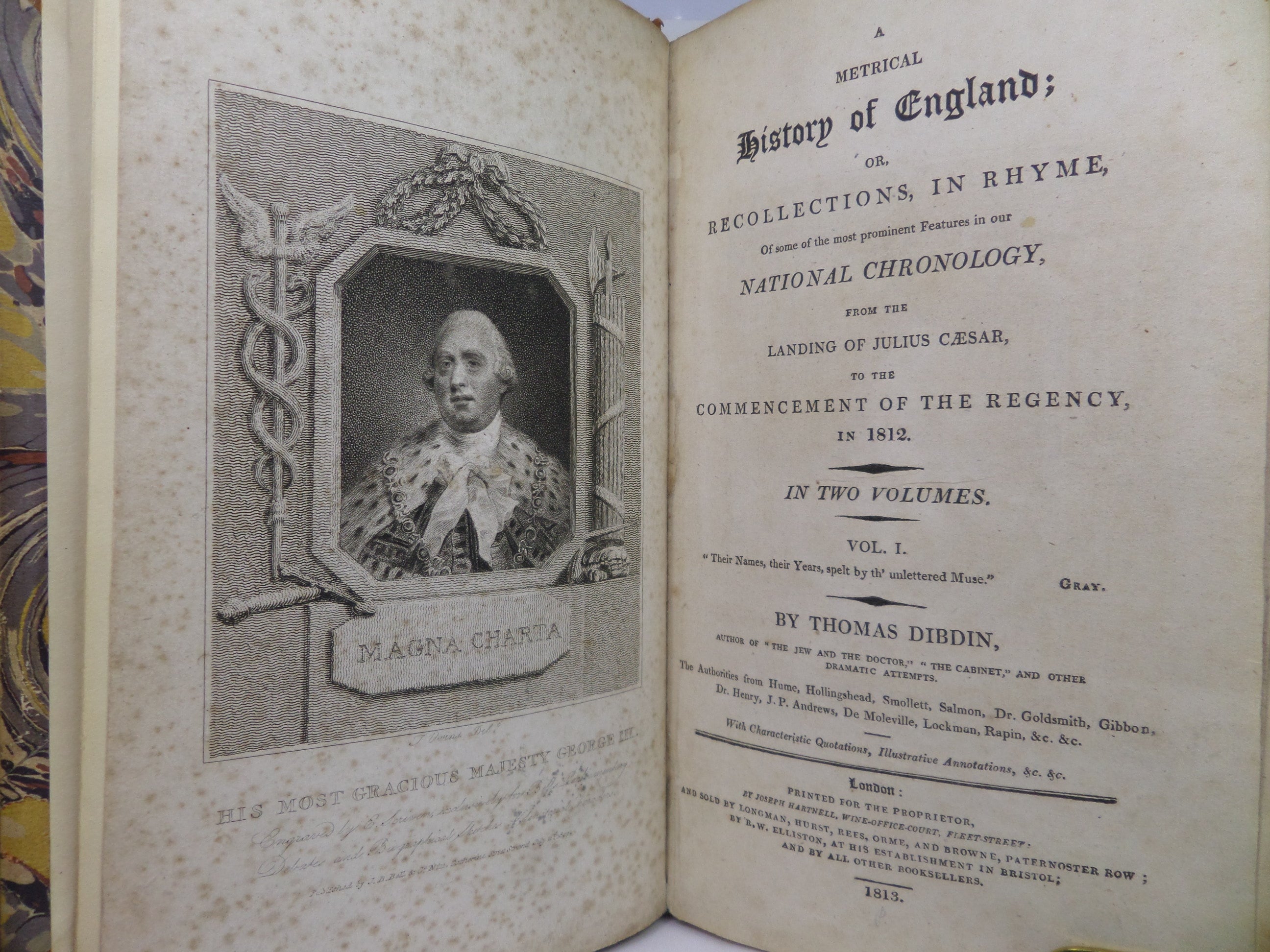 A METRICAL HISTORY OF ENGLAND OR RECOLLECTIONS IN RHYME BY THOMAS DIBDIN 1813