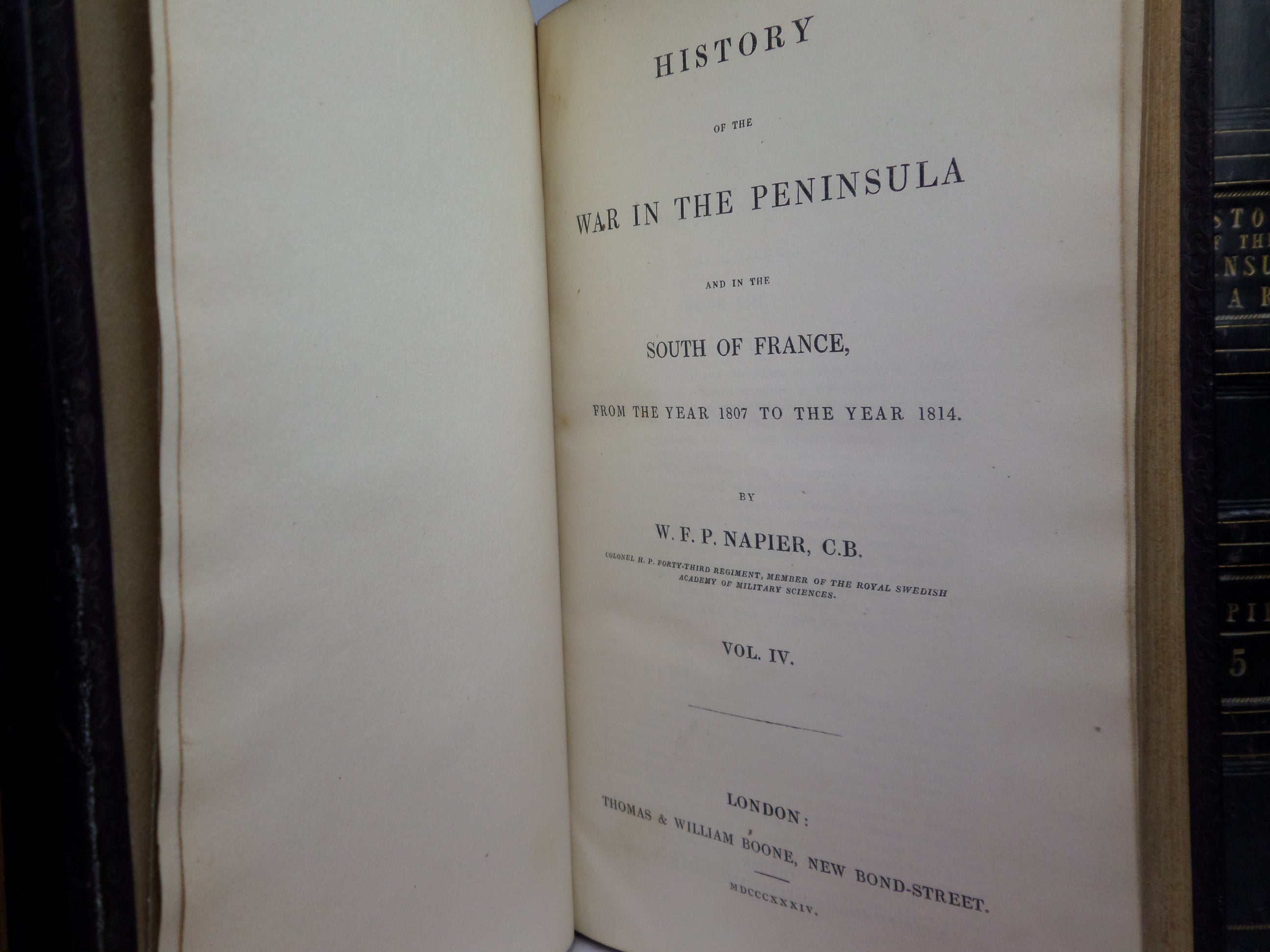 HISTORY OF THE WAR IN THE PENINSULA BY W F P NAPIER 1833-40 LEATHER-BOUND 6 VOLS