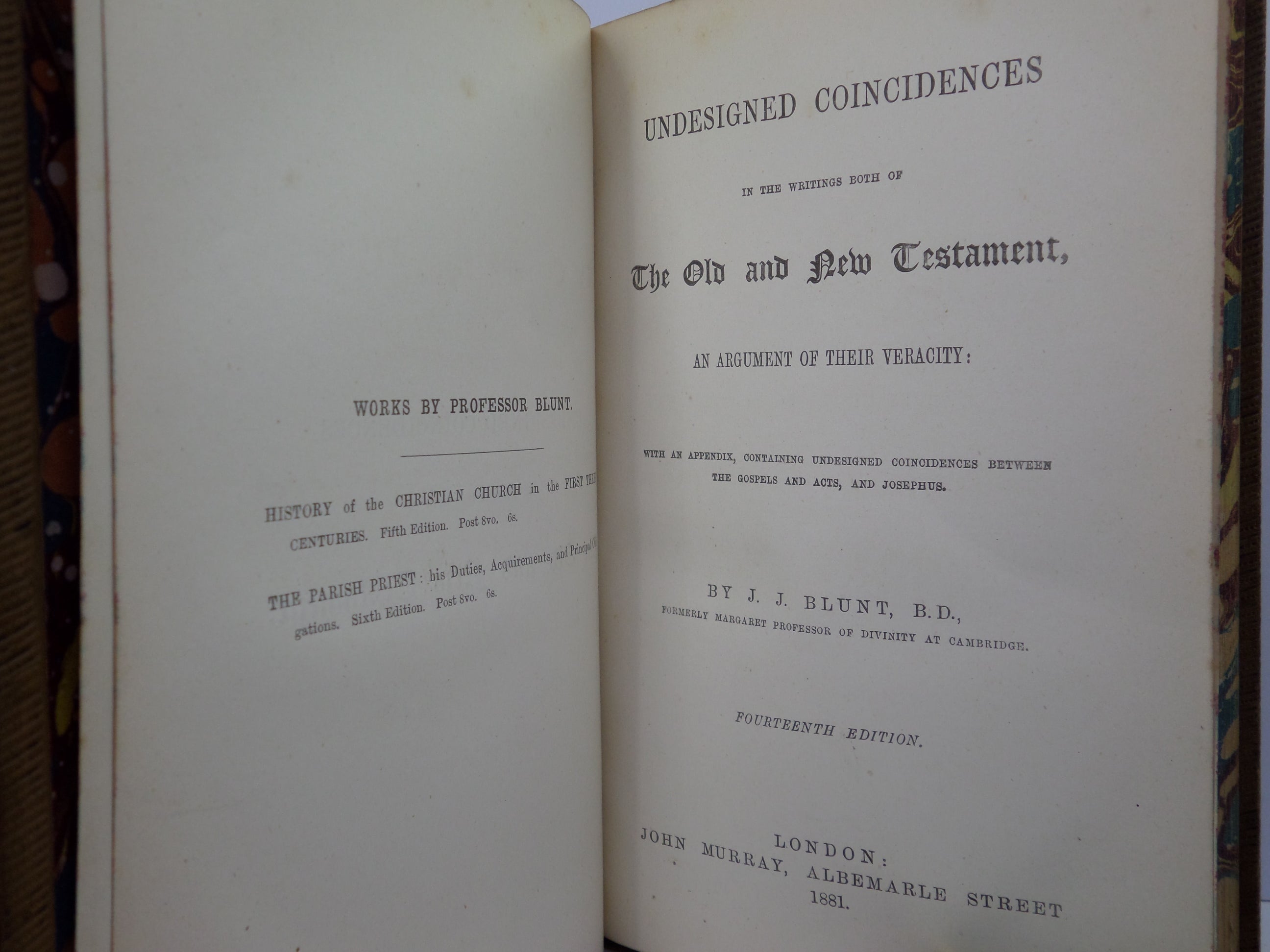 UNDESIGNED COINCIDENCES IN THE OLD & NEW TESTAMENT BY J. BLUNT 1881 FINE BINDING