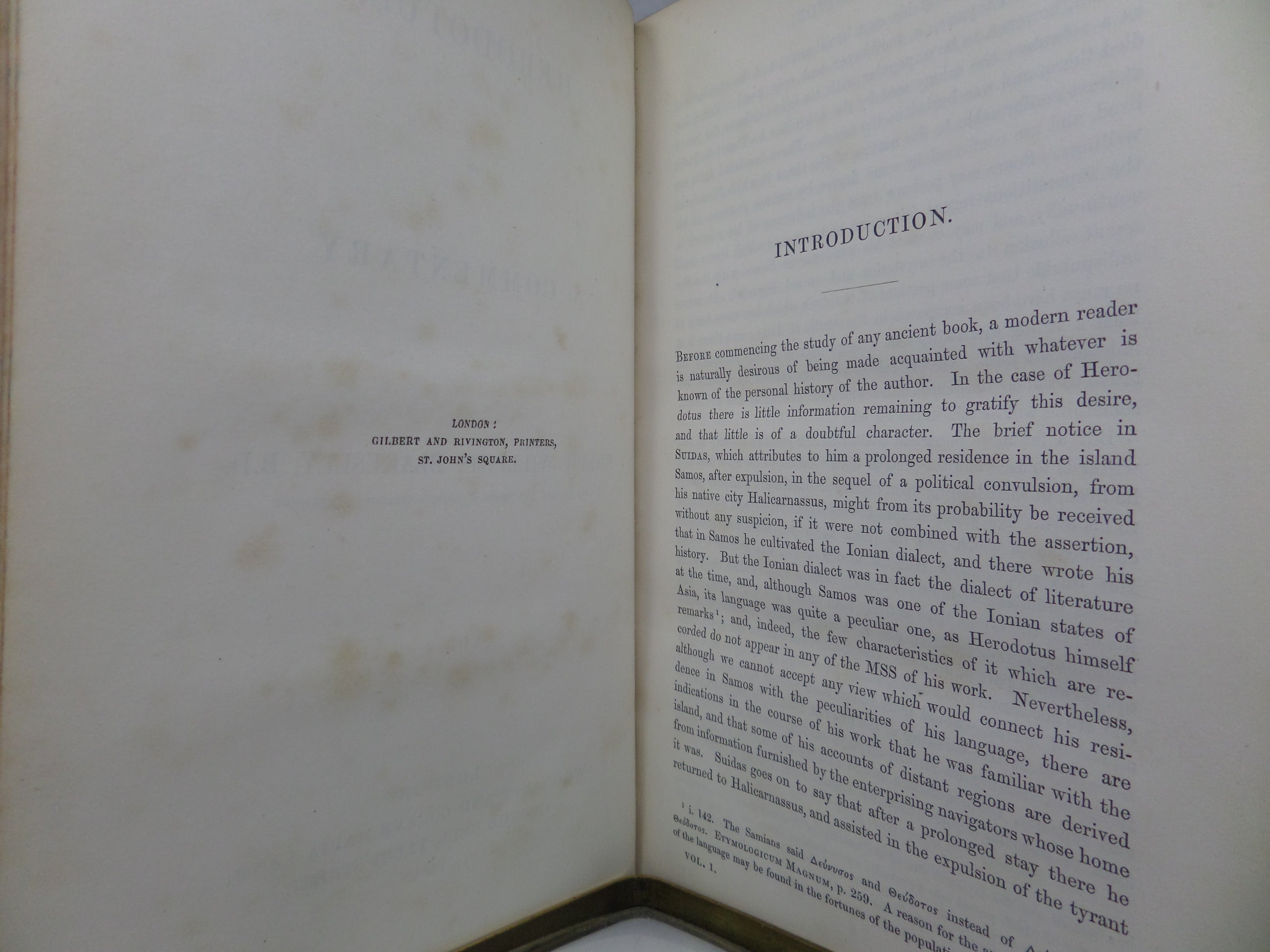 THE HISTORIES OF HERODOTUS WITH A COMMENTARY BY JOSEPH W. BLAKESLEY 1854 LEATHER-BOUND SET