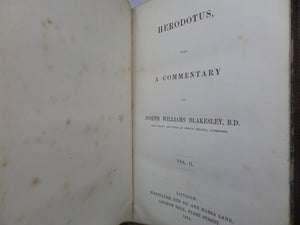 THE HISTORIES OF HERODOTUS WITH A COMMENTARY BY JOSEPH W. BLAKESLEY 1854 LEATHER-BOUND SET