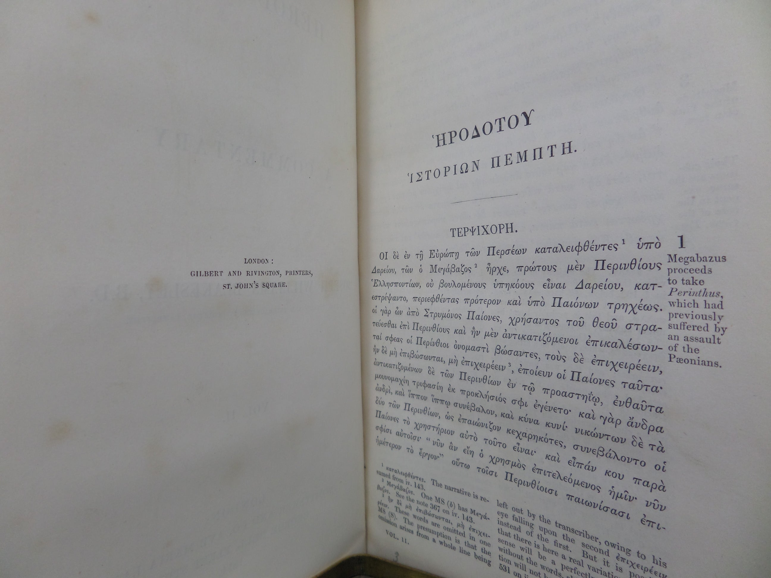 THE HISTORIES OF HERODOTUS WITH A COMMENTARY BY JOSEPH W. BLAKESLEY 1854 LEATHER-BOUND SET