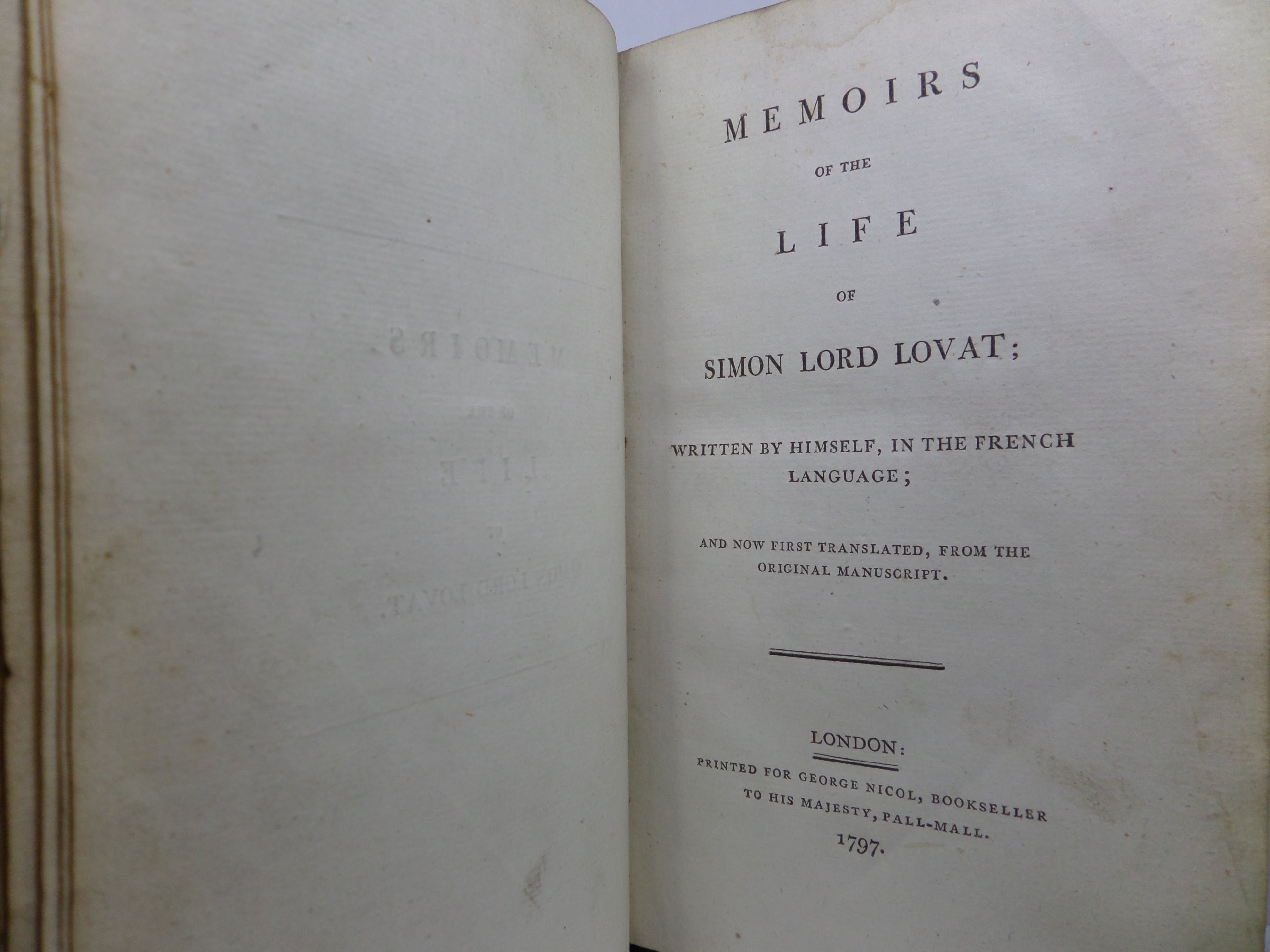 MEMOIRS OF THE LIFE OF SIMON LORD LOVAT 1797 LEATHER BOUND