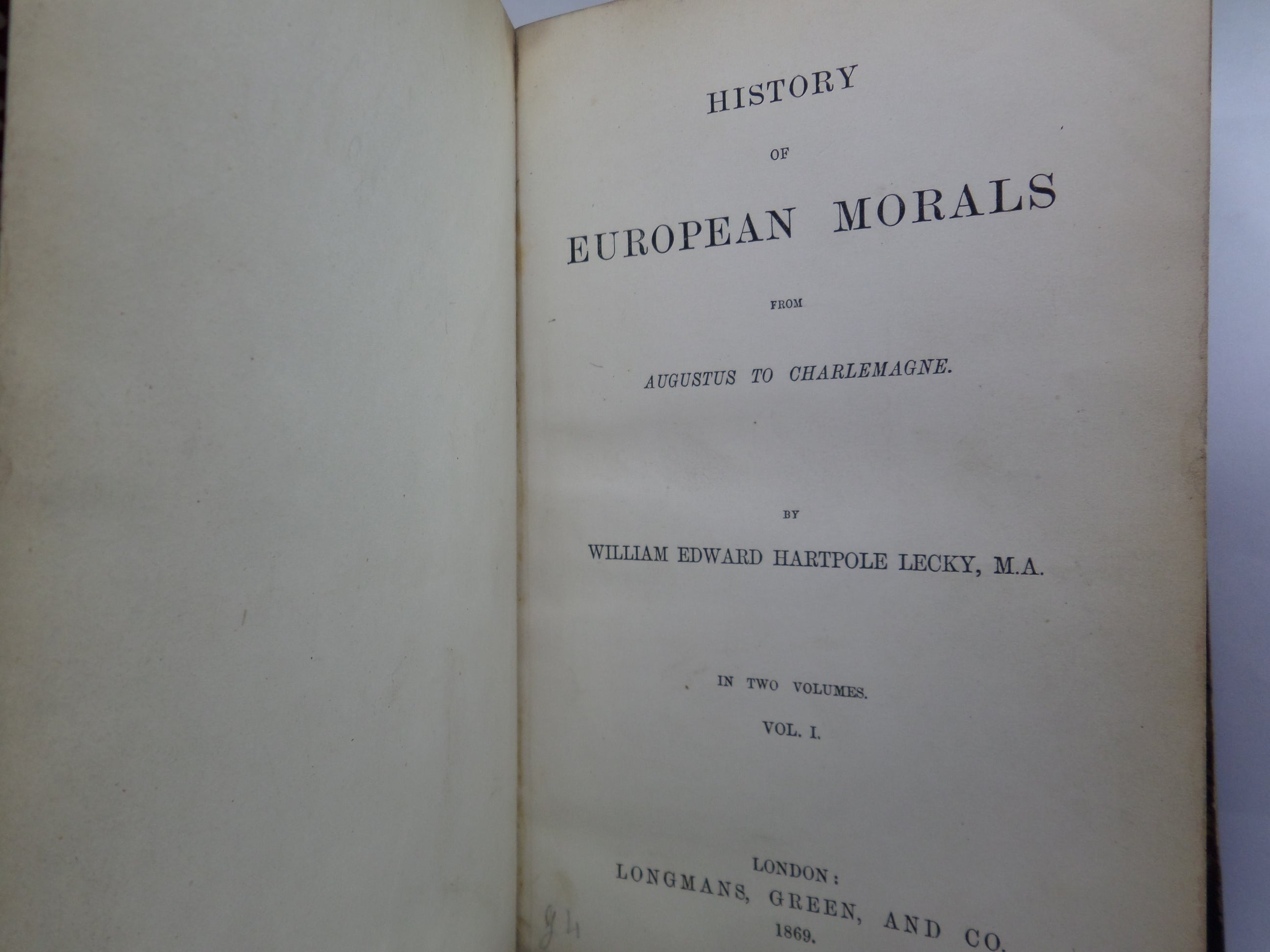 HISTORY OF EUROPEAN MORALS FROM AUGUSTUS TO CHARLEMAGNE 1869 LEATHER-BOUND SET