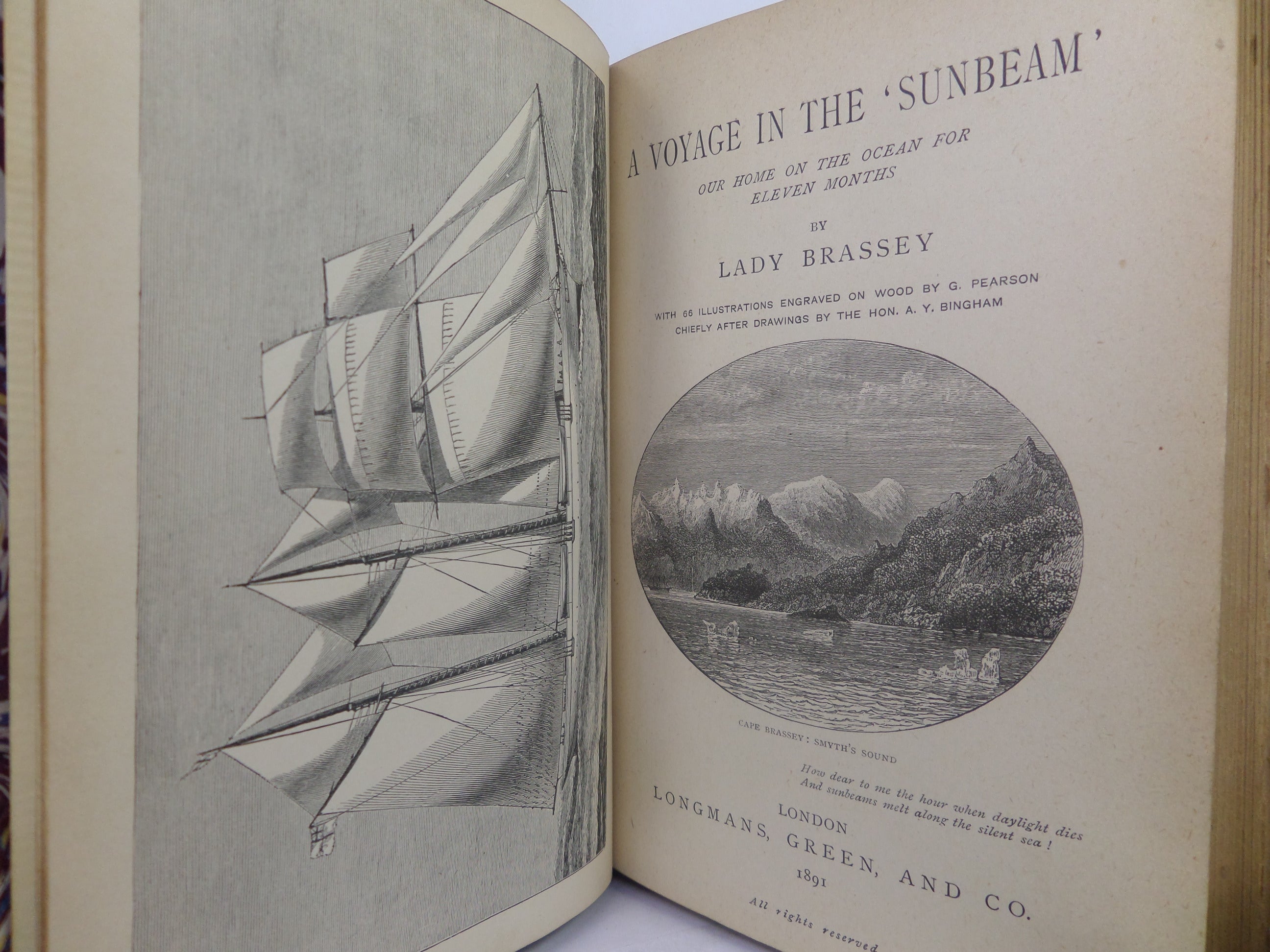 A VOYAGE IN THE 'SUNBEAM' BY LADY BRASSEY 1891 LEATHER BINDING